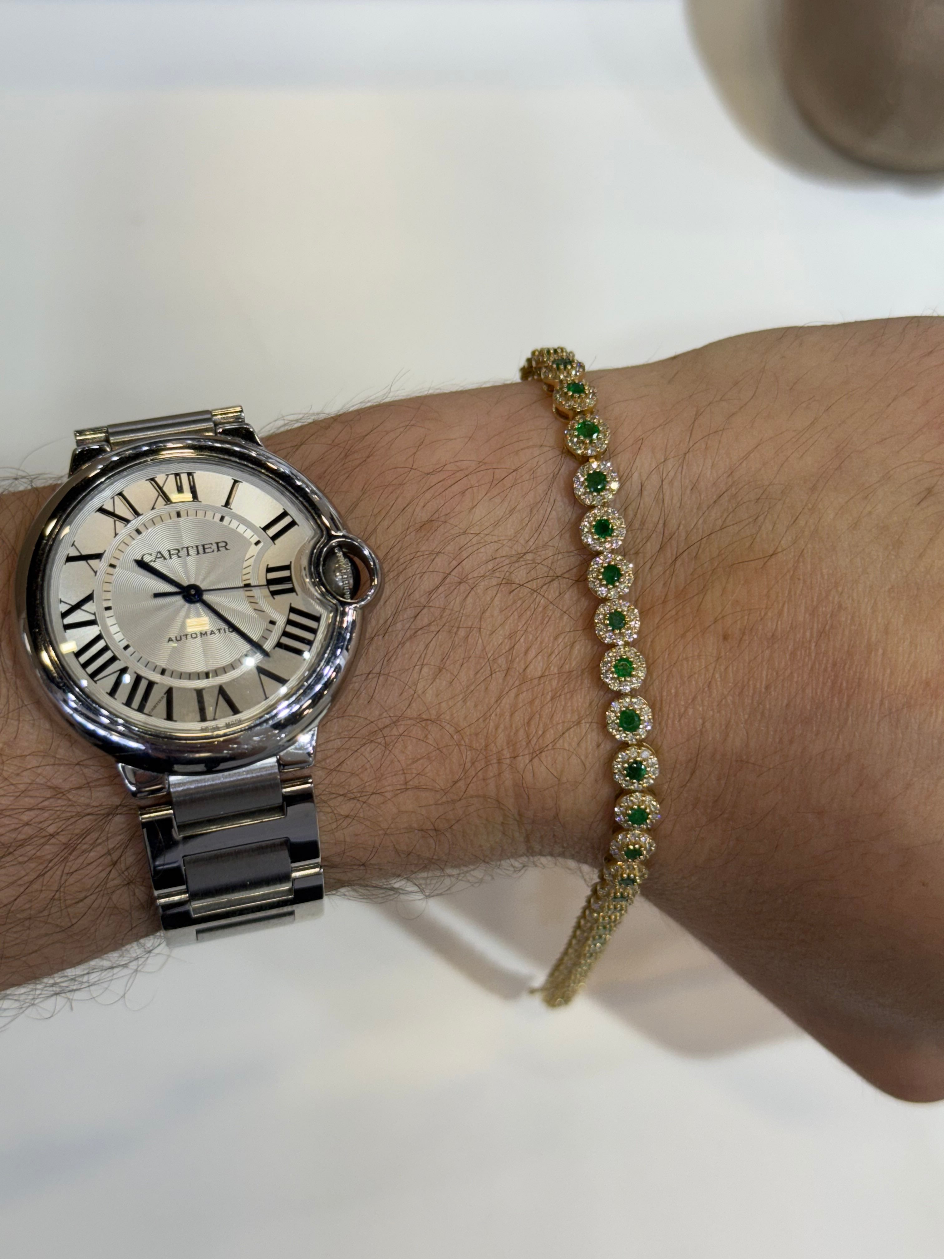 Pulsera de Oro Amarillo 14K con Diamante y Esmeralda