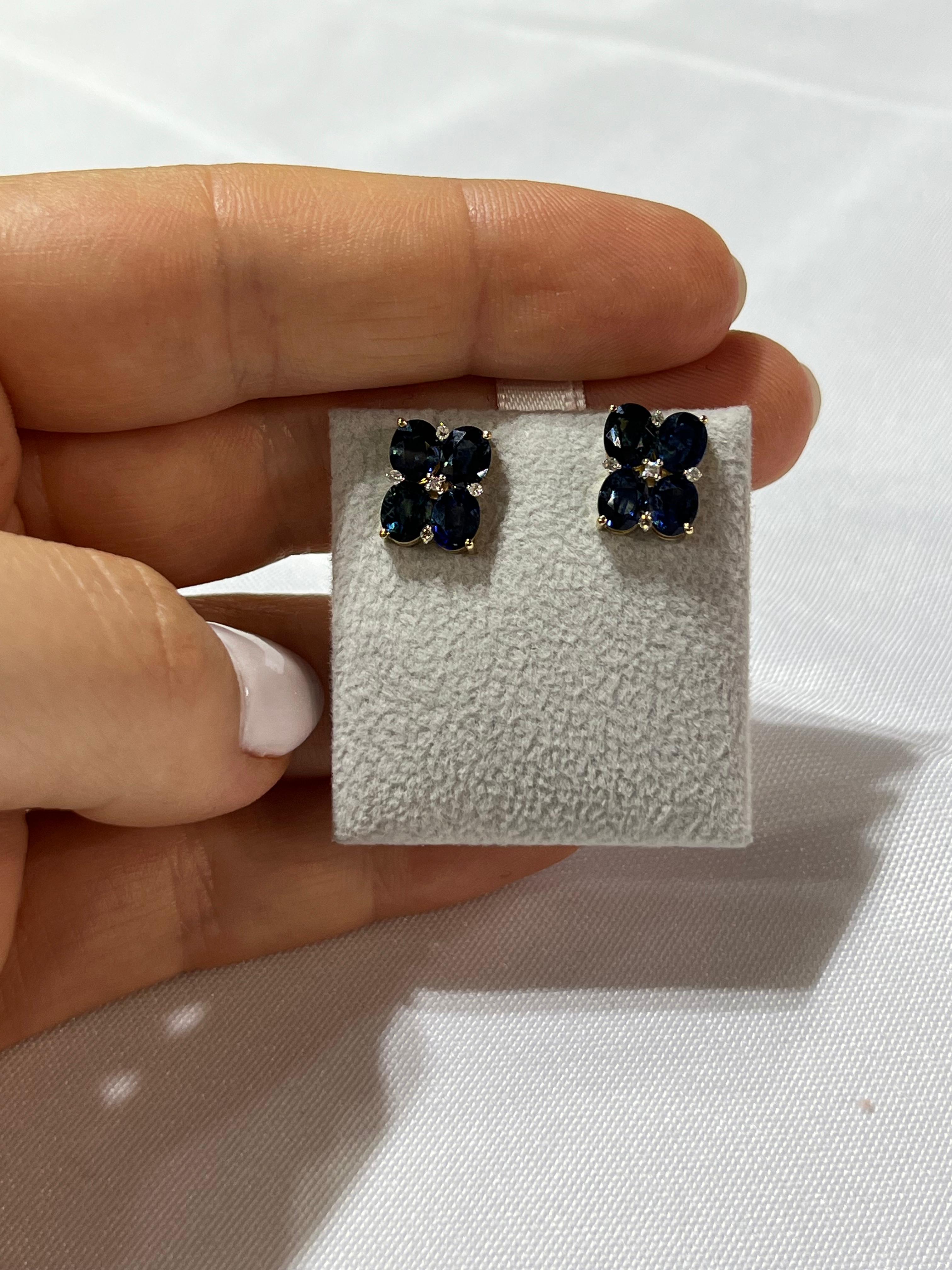 Aretes de Oro Amarillo 14K con Diamante y Zafiro