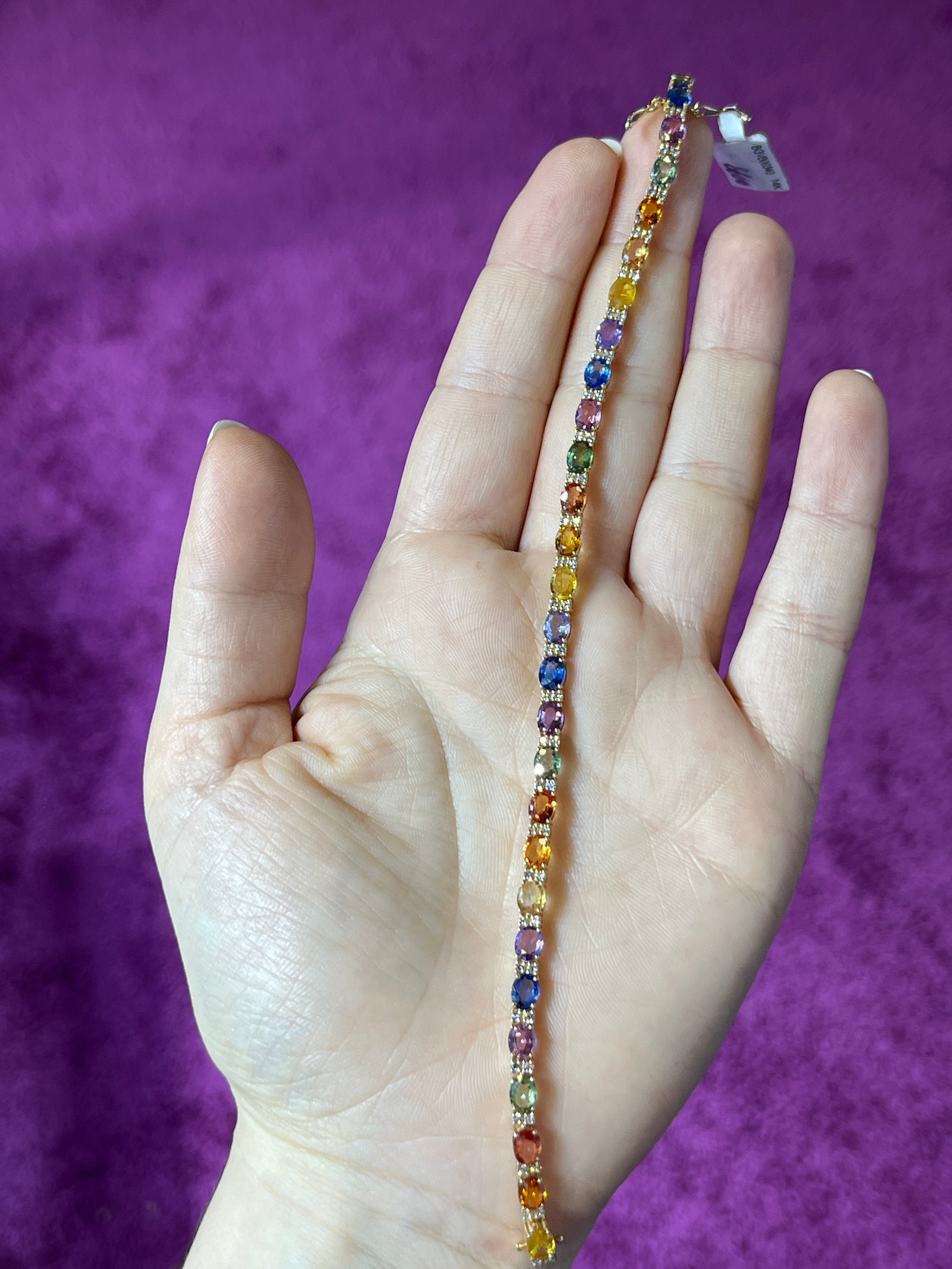 Pulsera de Oro Amarillo 14K con Diamante y Multi Zafiro