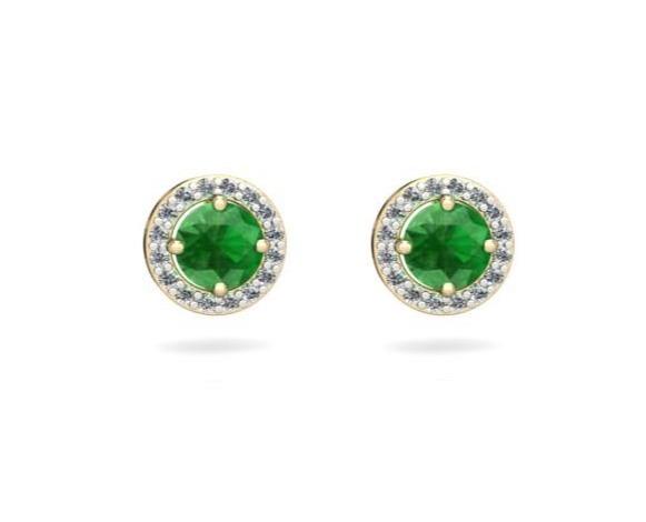 Aretes En Oro Amarillo De 14K Con Diamante Y Esmeralda 1.11 Ct