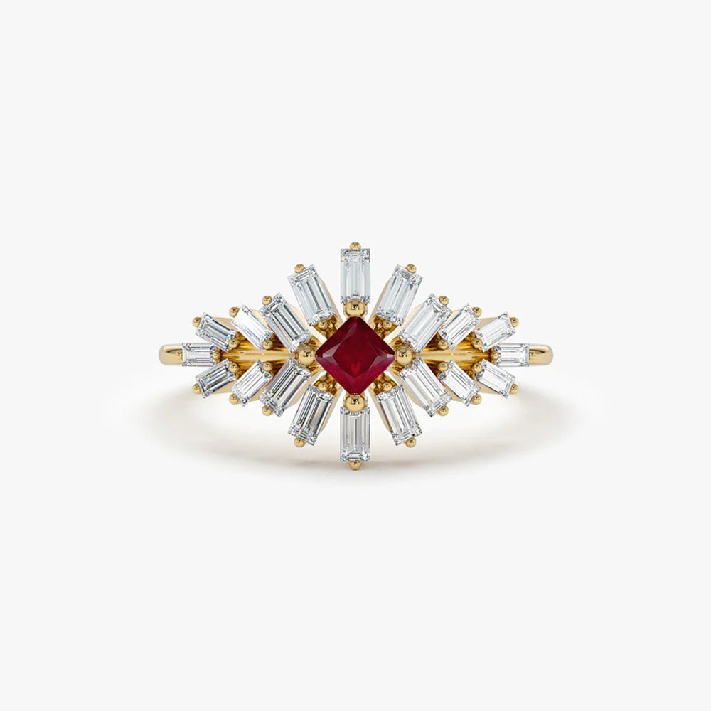Anillo De Rubí & Diamantes En Forma De Flor Con Oro Blanco De 14K 0.54Ct