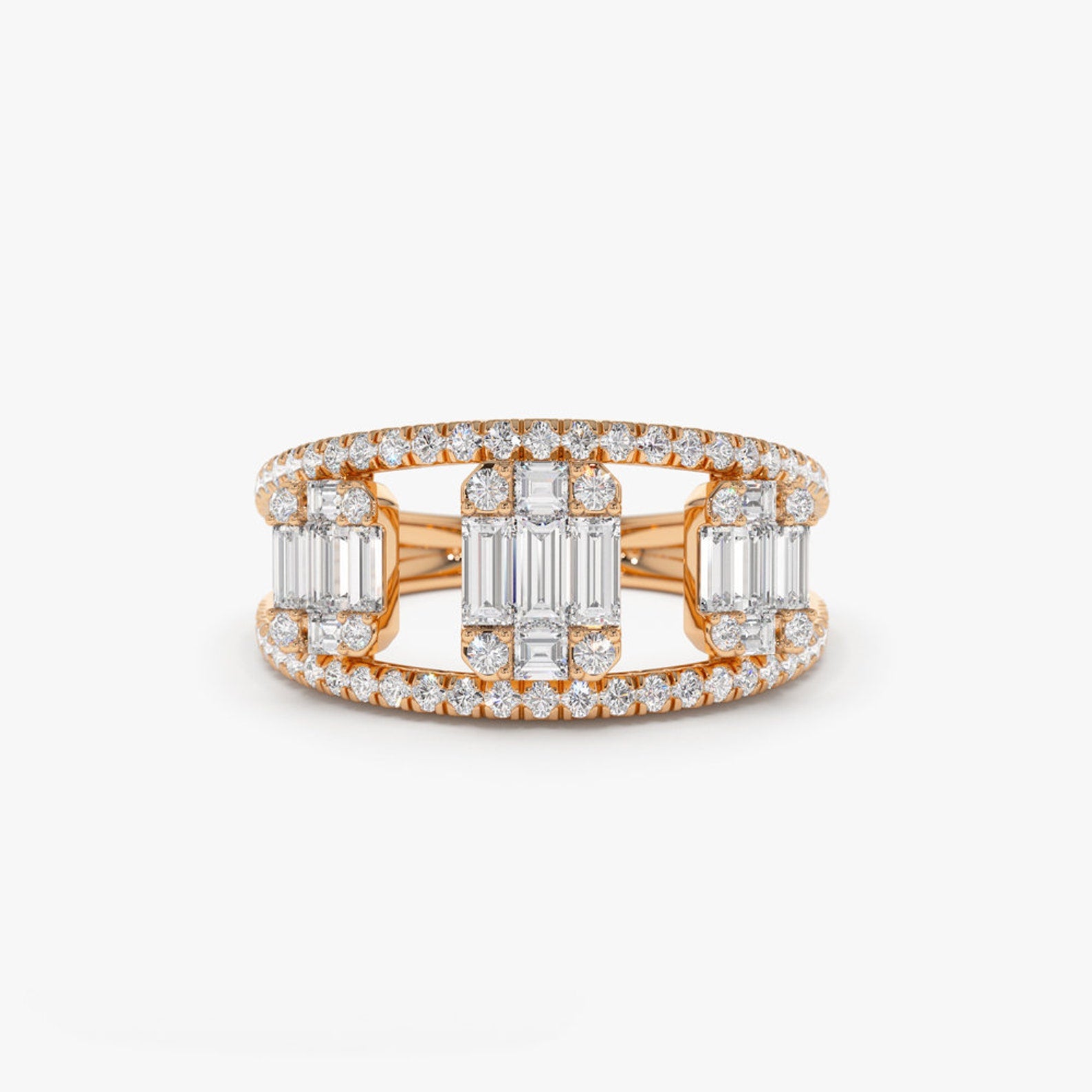 Anillo De Diamante En Forma De Baguette En Oro Rosa De 14K 0.8Ct