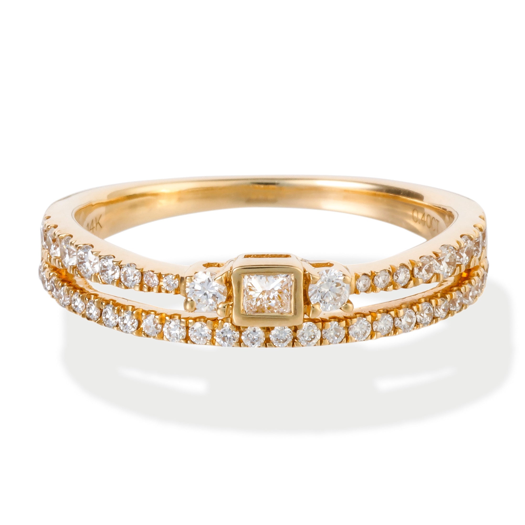 Anillo De Diamantes Redondos Y Baguette, 0.4 CT