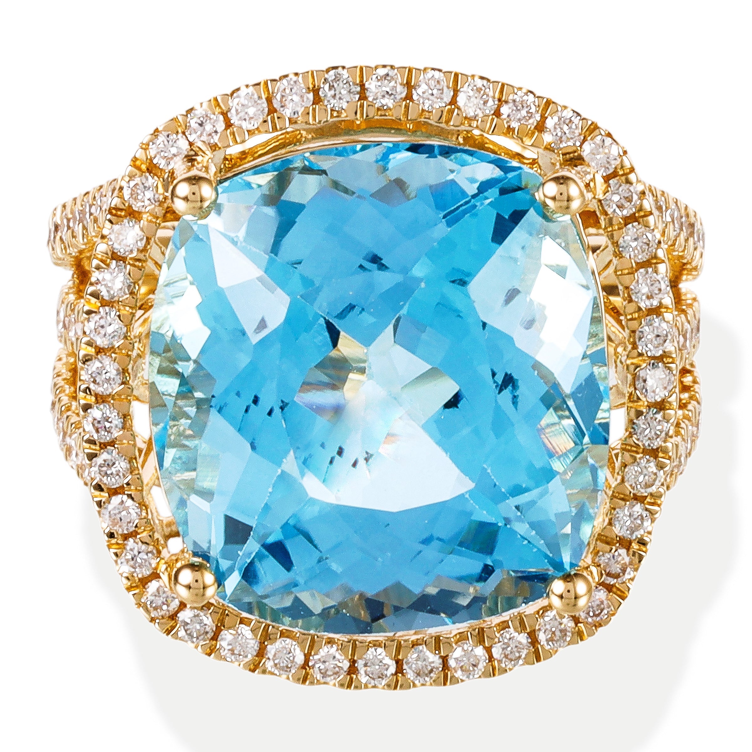 Anillo de Diamantes & Turquesa & Topacio en Oro Amarillo de 14K 14.20ct