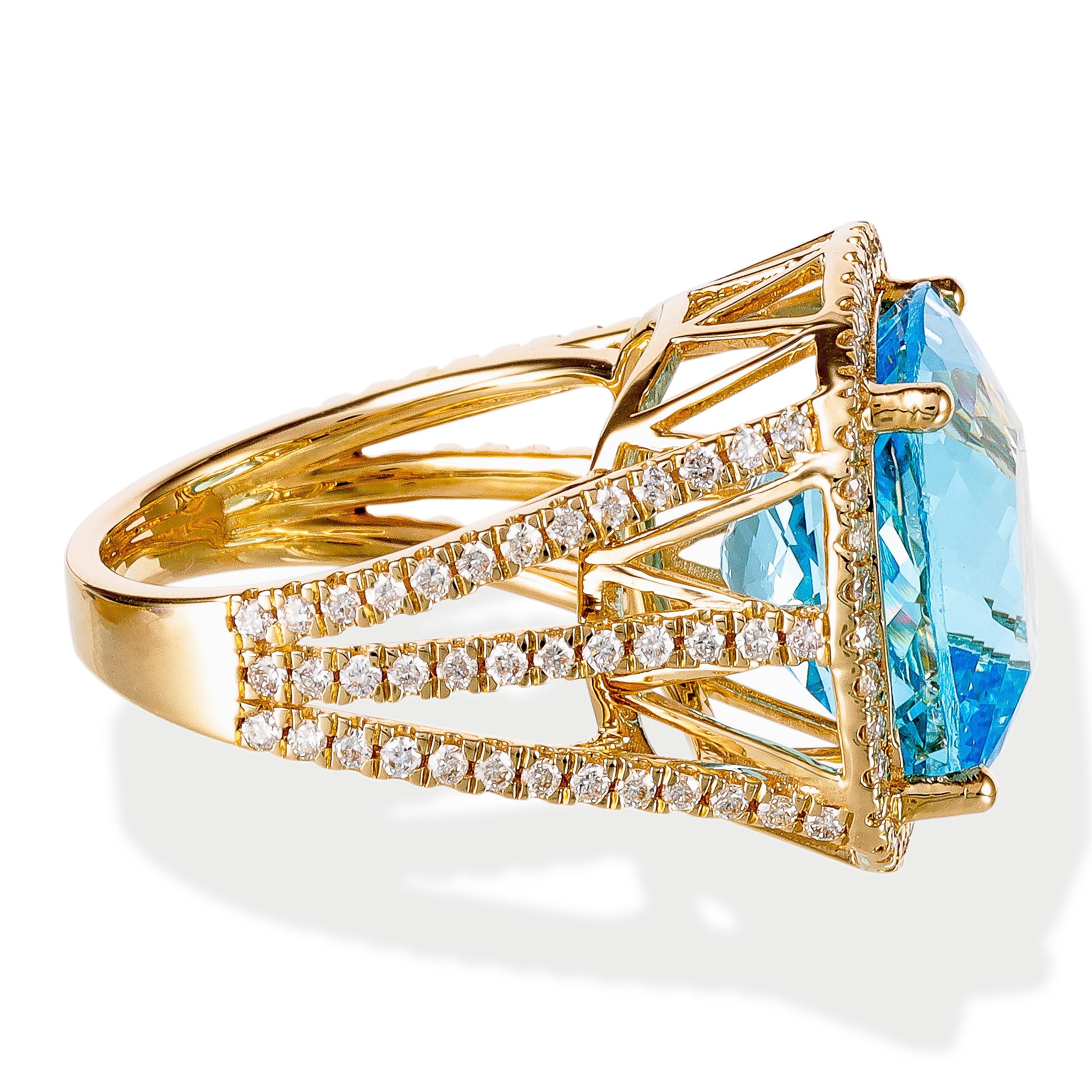 Anillo de Diamantes & Turquesa & Topacio en Oro Amarillo de 14K 14.20ct