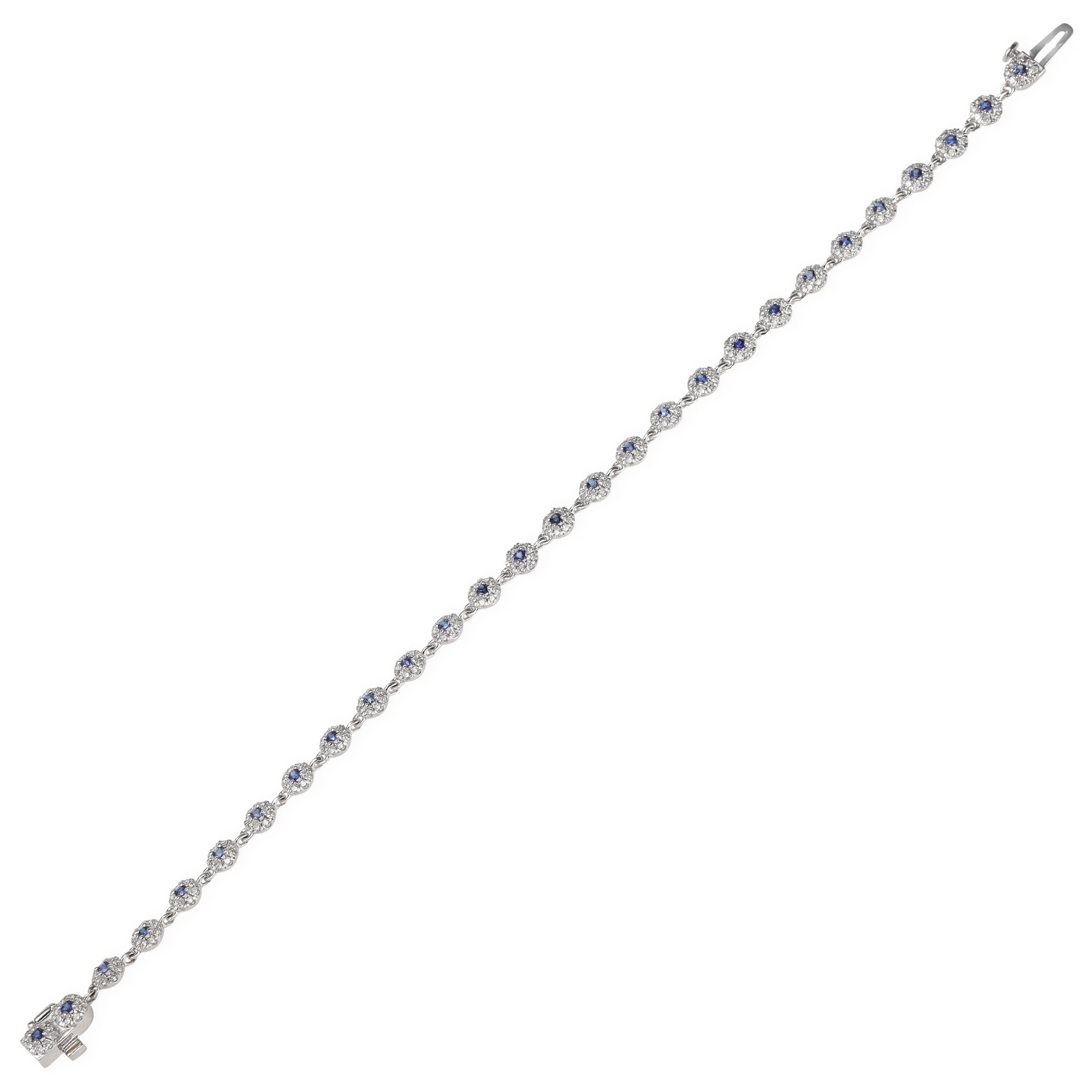 Pulsera De Disco Redondo De Diamantes Y Zafiros Azules De 14 Kt 1.6 Ct.