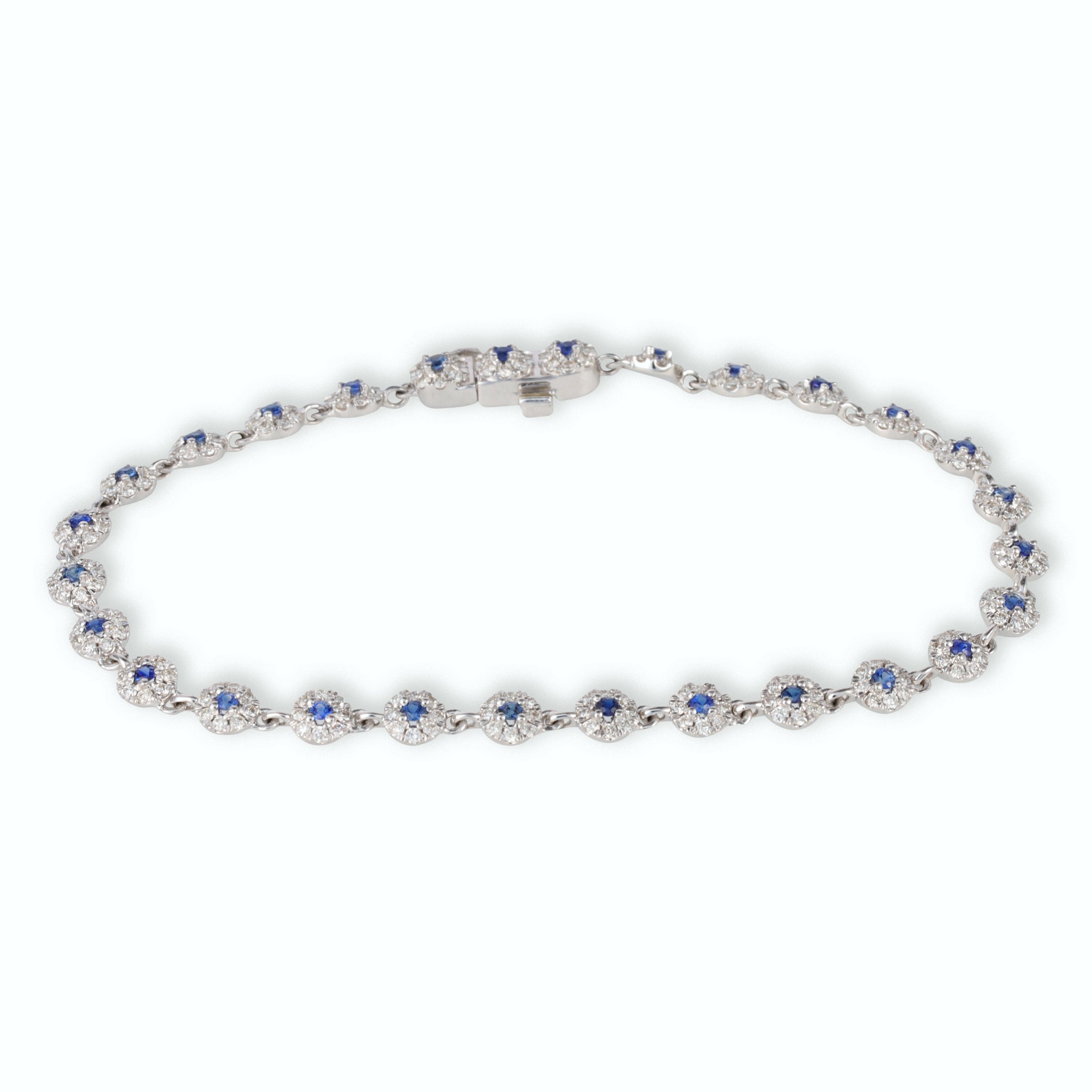 Pulsera De Disco Redondo De Diamantes Y Zafiros Azules De 14 Kt 1.6 Ct.