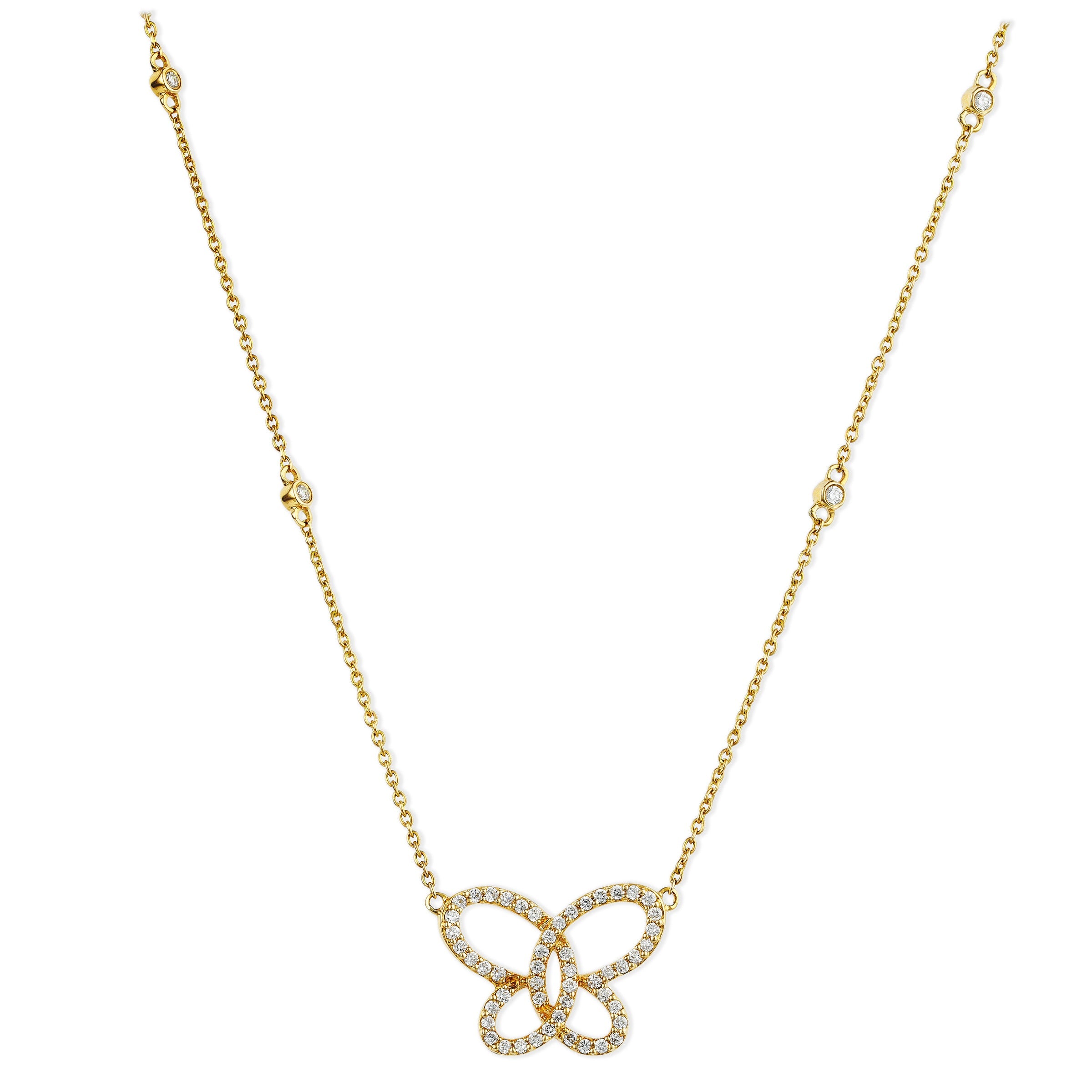 Collar Mariposa De Diamantes En Oro Amarillo De 14 Kt 0.3 Ct.