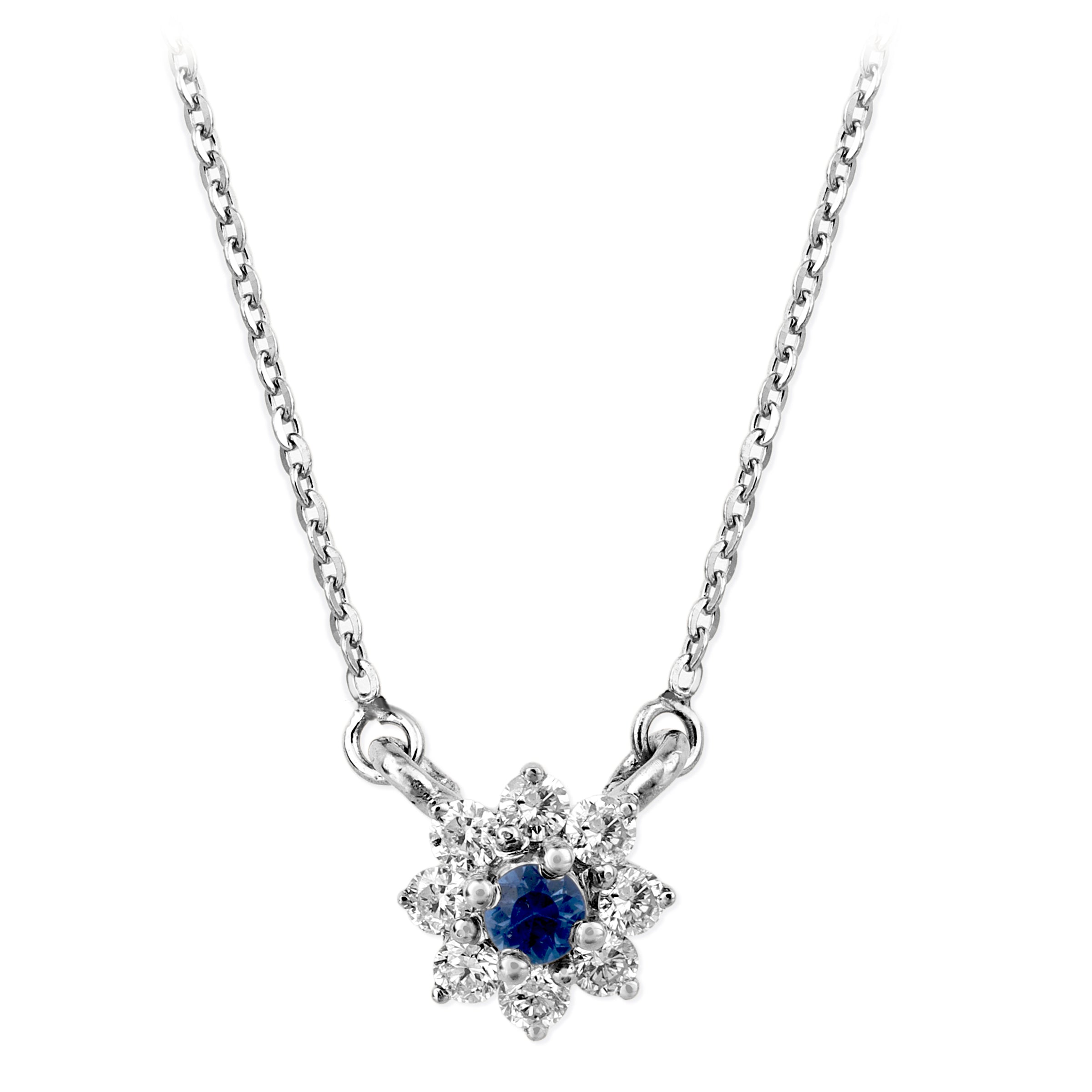 Collar de Diamantes & Zafiro Azul & Zafiro en Oro Blanco de 14K 0.17ct