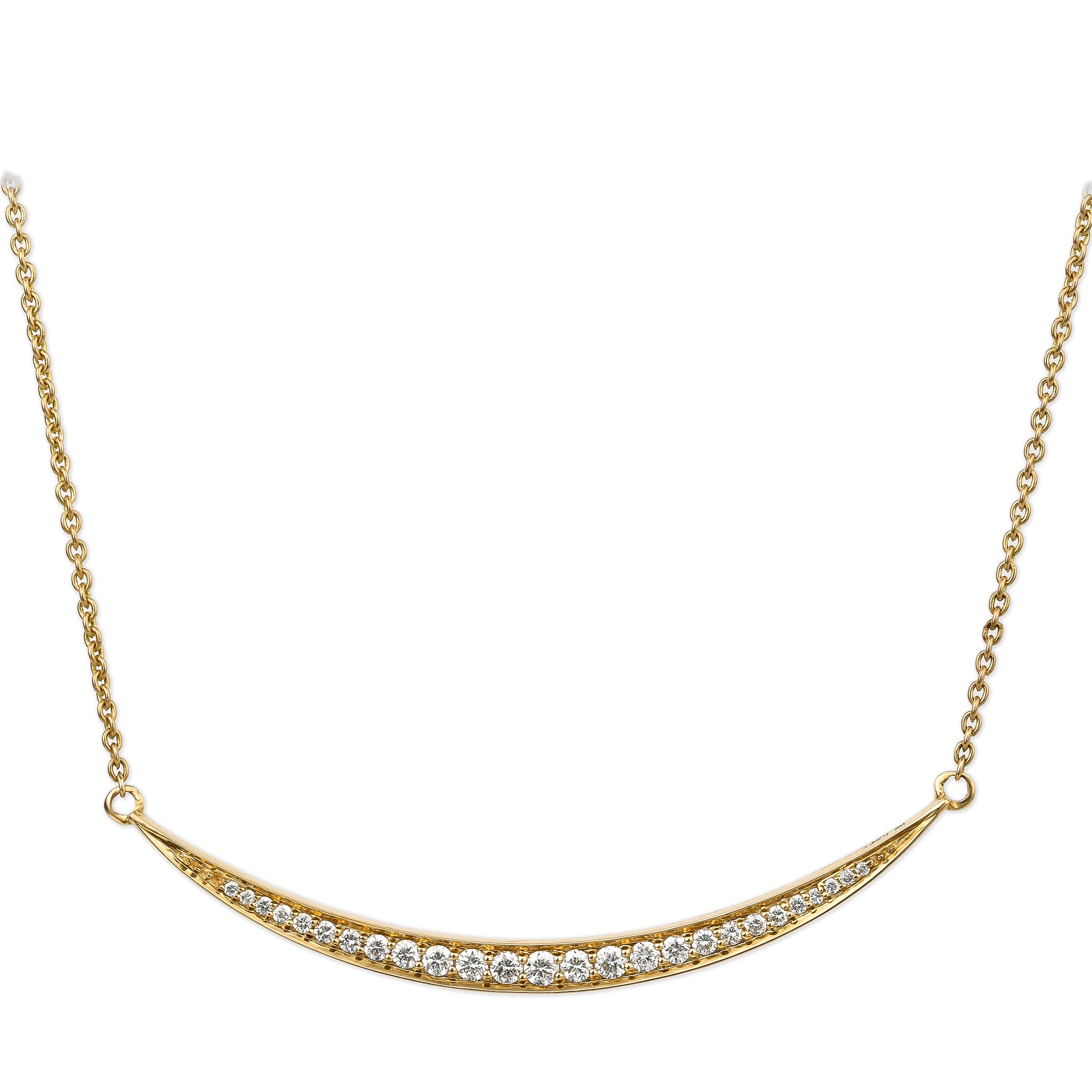 Collar De Barra Curva De Diamantes De Oro Amarillo 0.29 Ct.