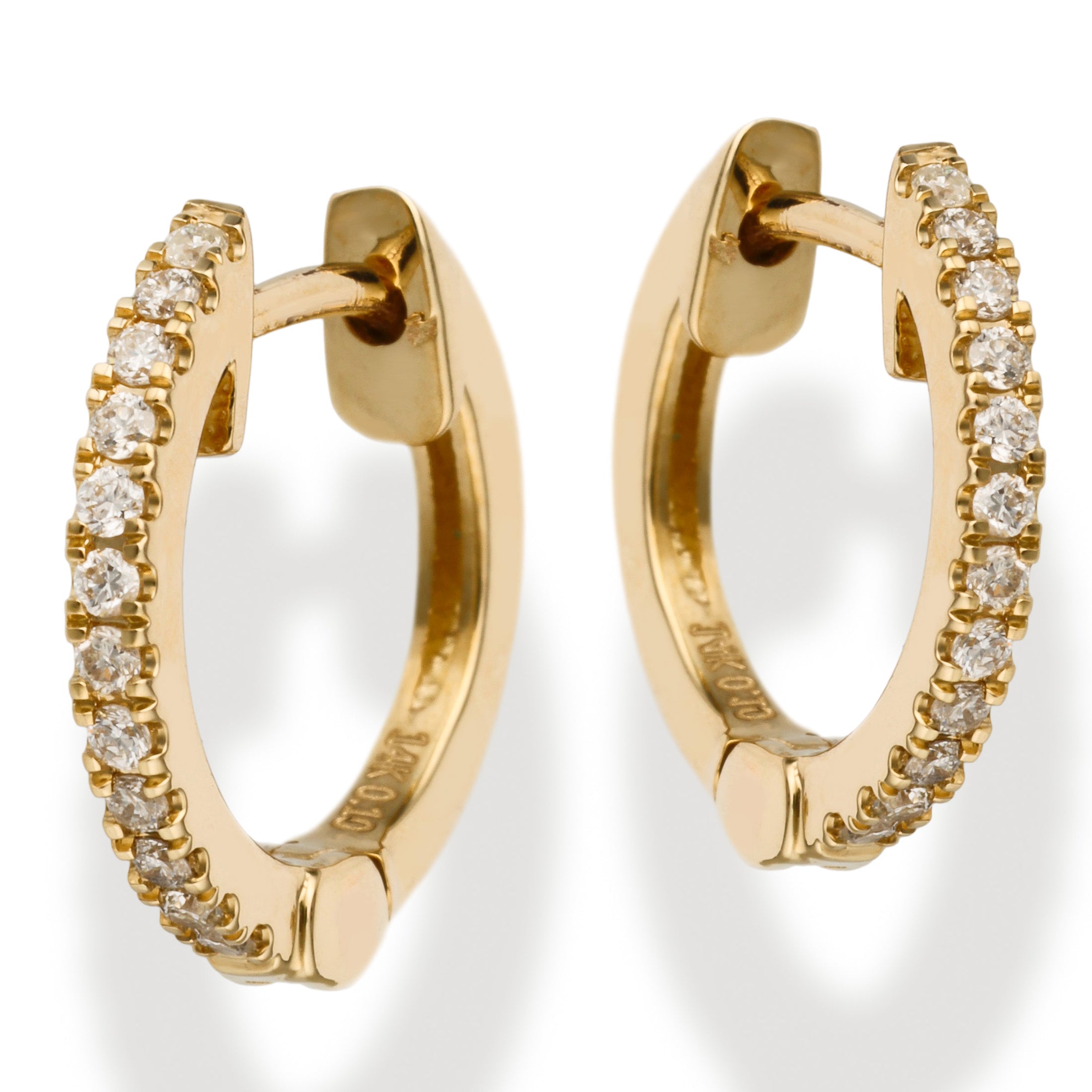 14Kt. Huggies Earrings With Diamonds 11.50Mm, 0.1 CT
