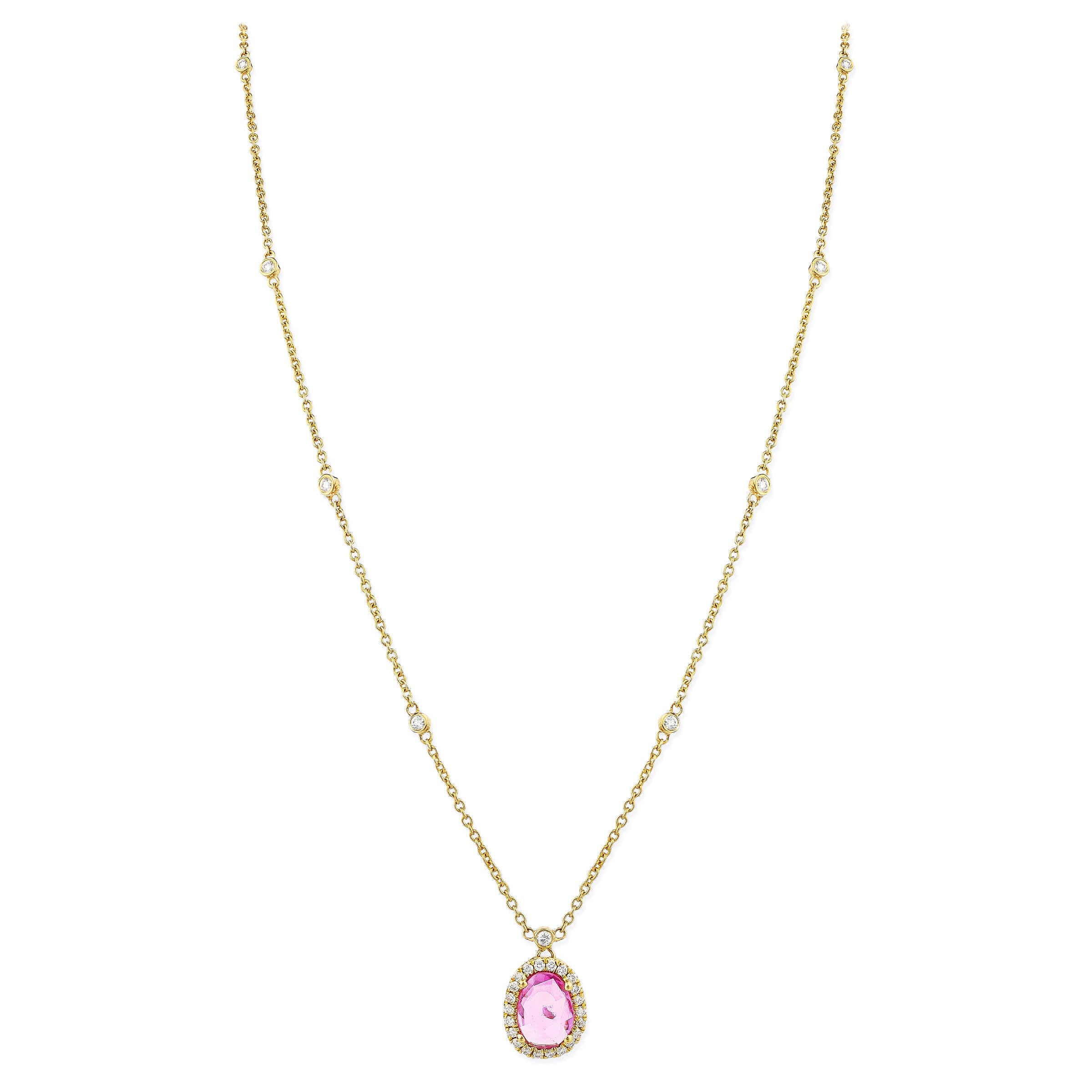 Collar De Diamantes & Zafiro Rosa Talla Rosa 1.18 Ct.