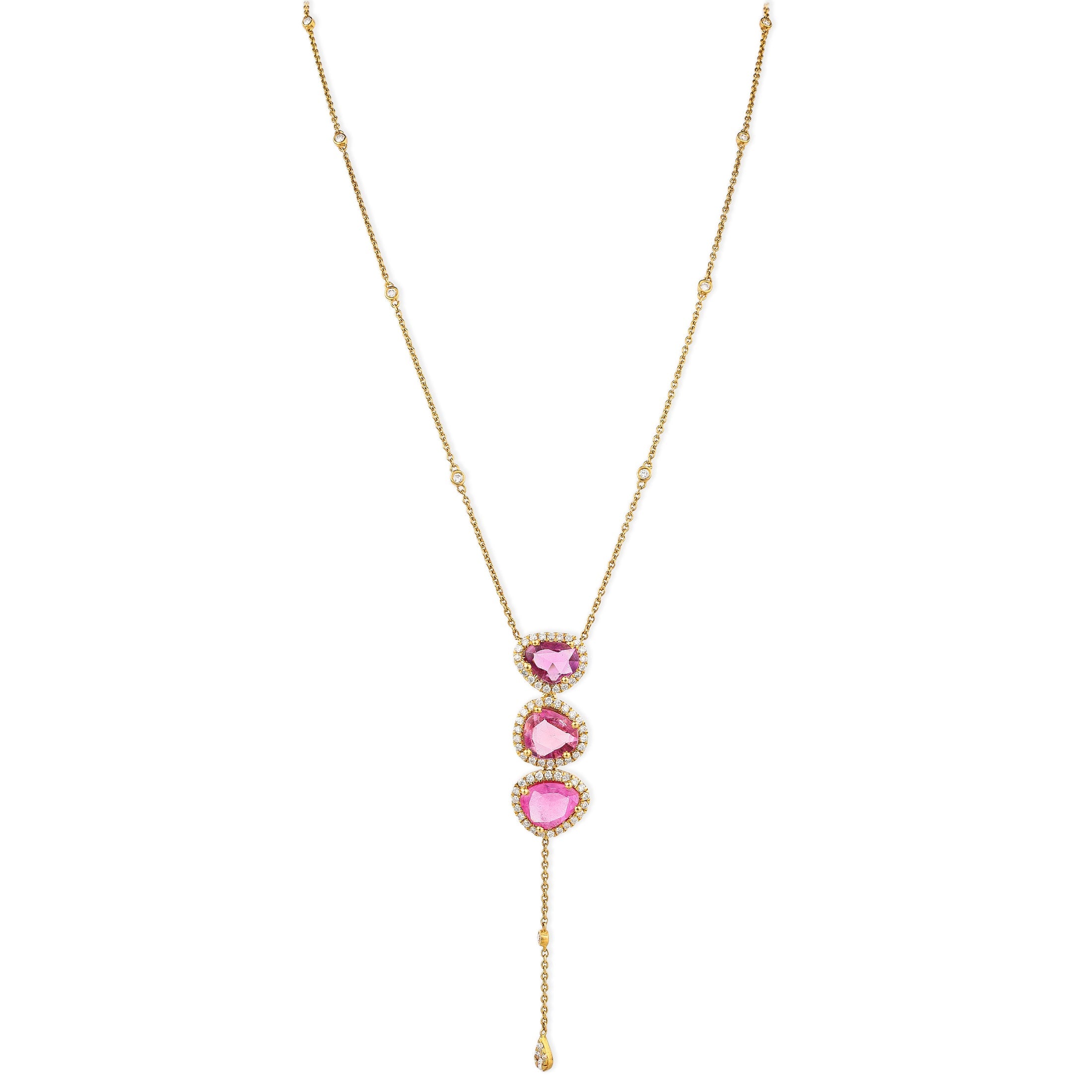 14K Gold Necklace with Diamonds and Pink Sapphire 4.11 TCW