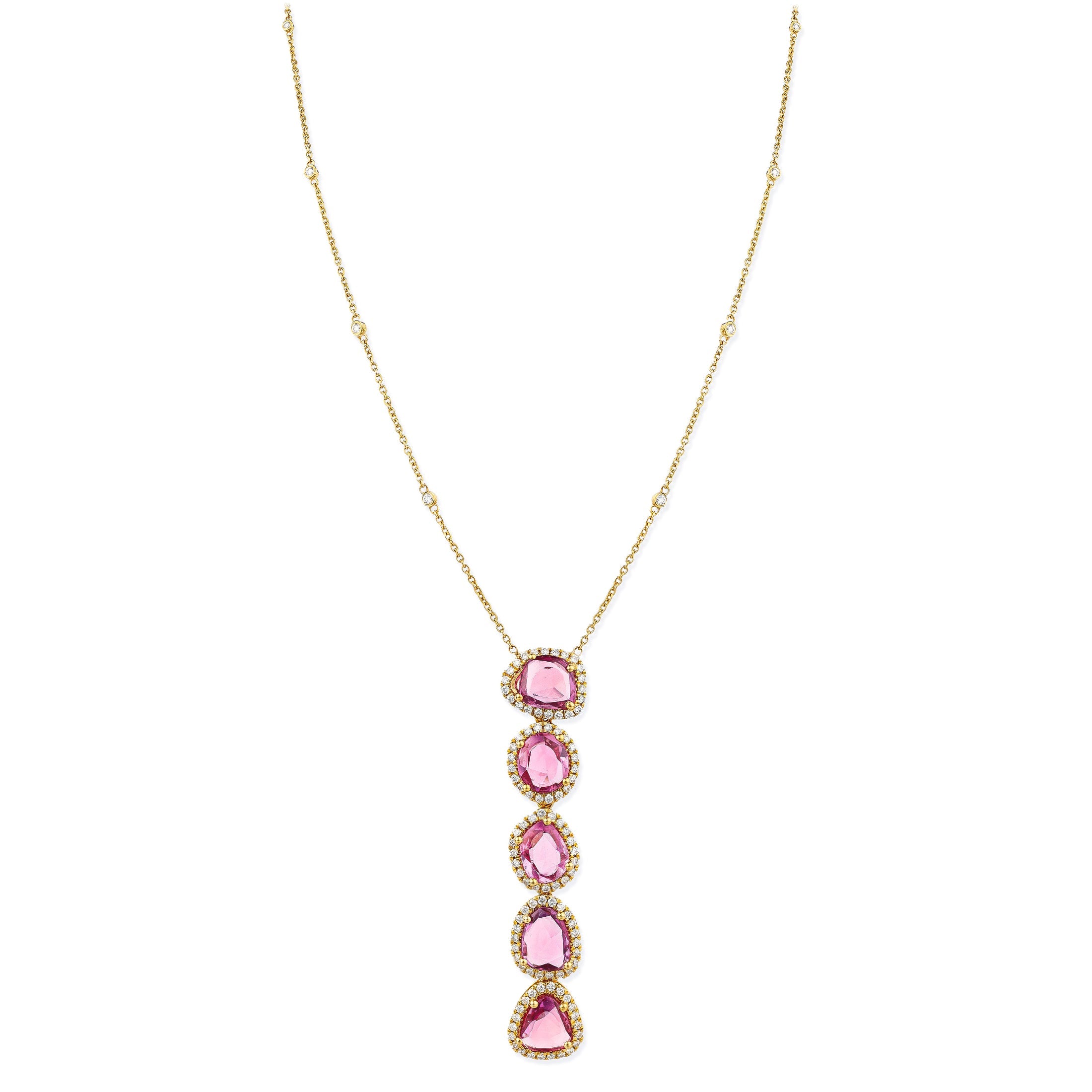 14K Gold Necklace with Diamonds and Pink Sapphire 6.10 TCW