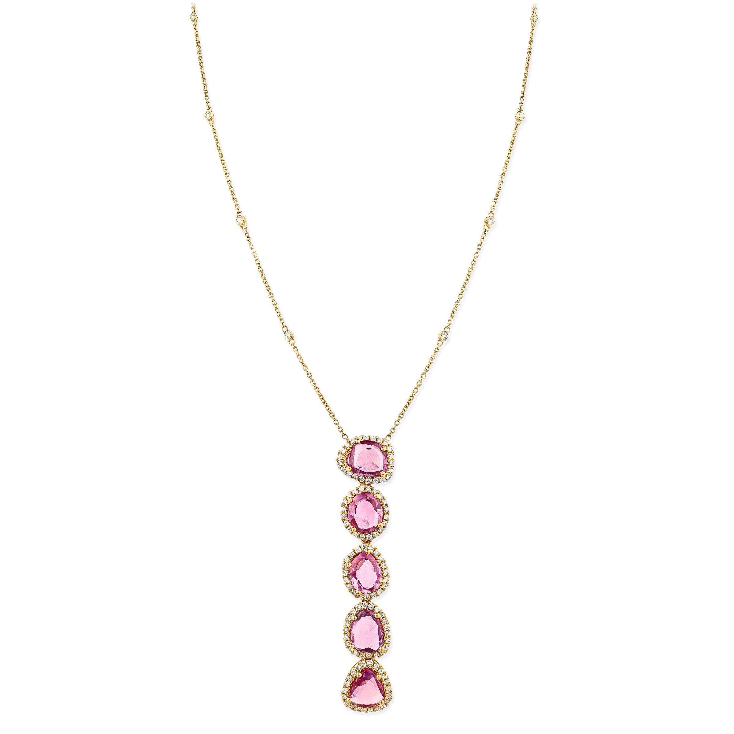 Collar De Diamantes & Zafiro Rosa Talla Rosa 6.1 Ct.