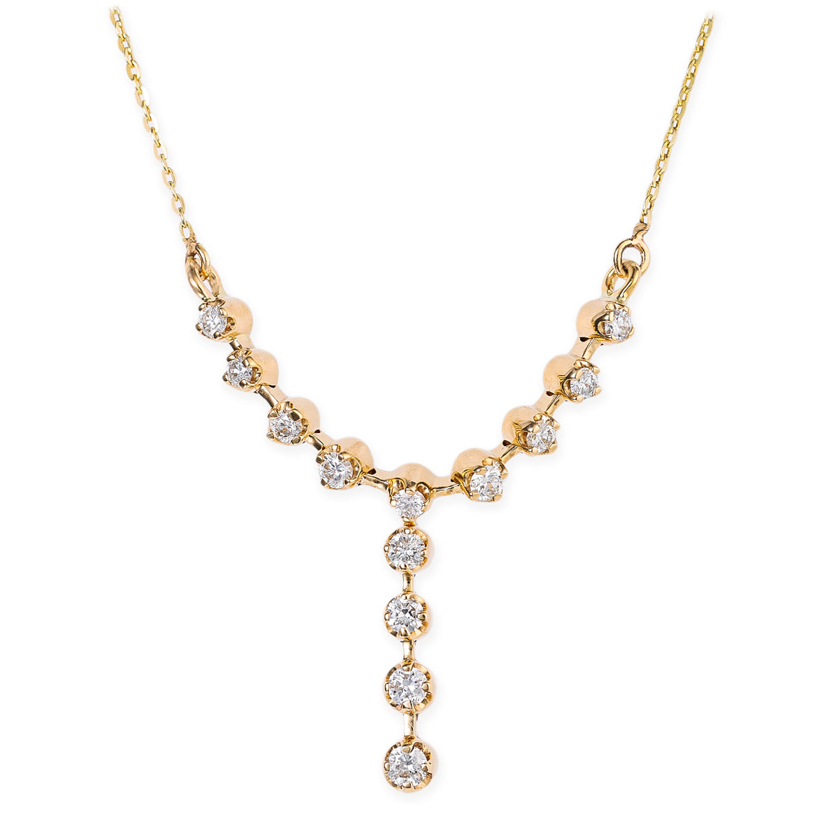 Collar Y Con Diamantes En Oro Amarillo De 14 Quilates  0.45 TCW.