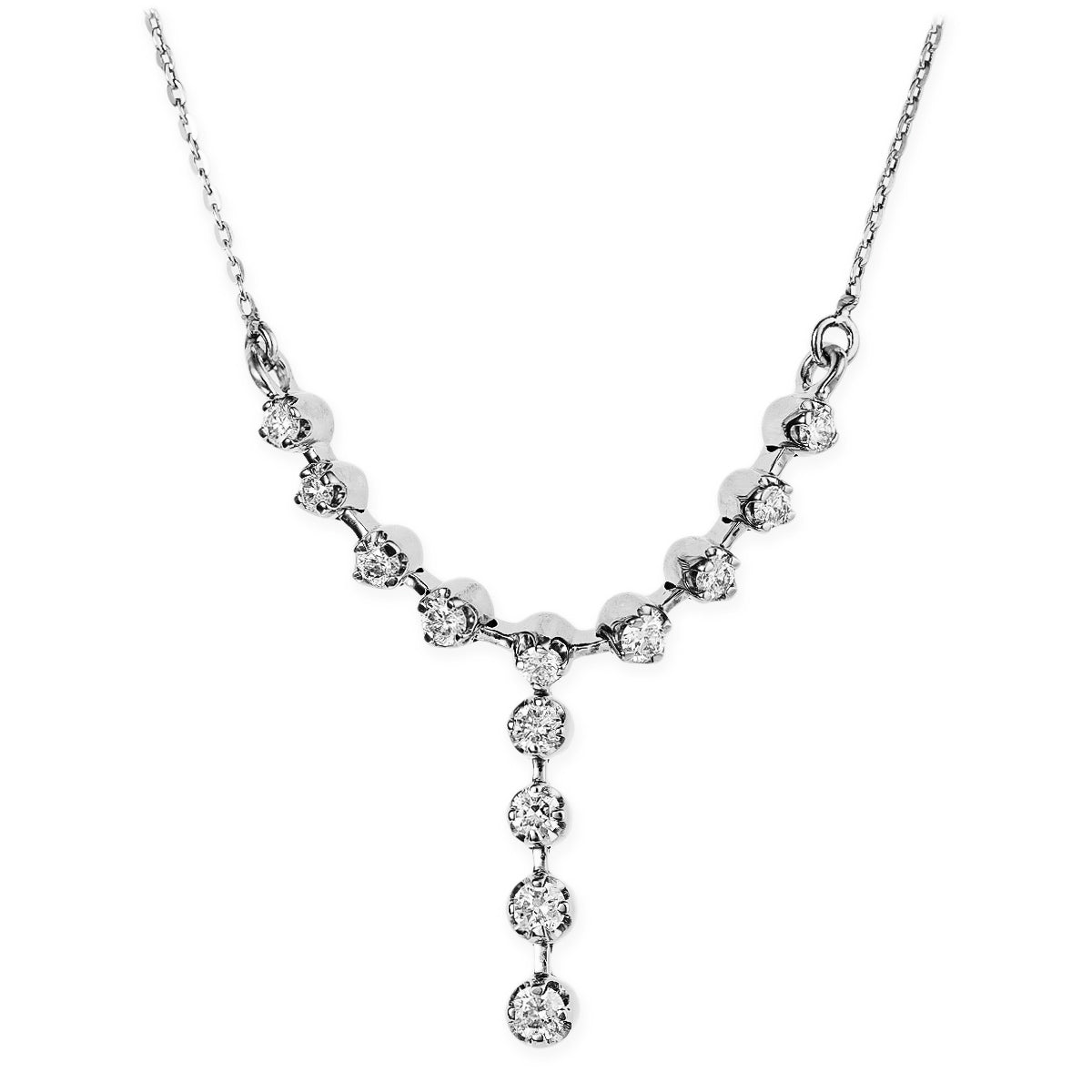 Collar Y Con Diamantes En Oro Blanco De 14 Quilates  0.45 TCW.