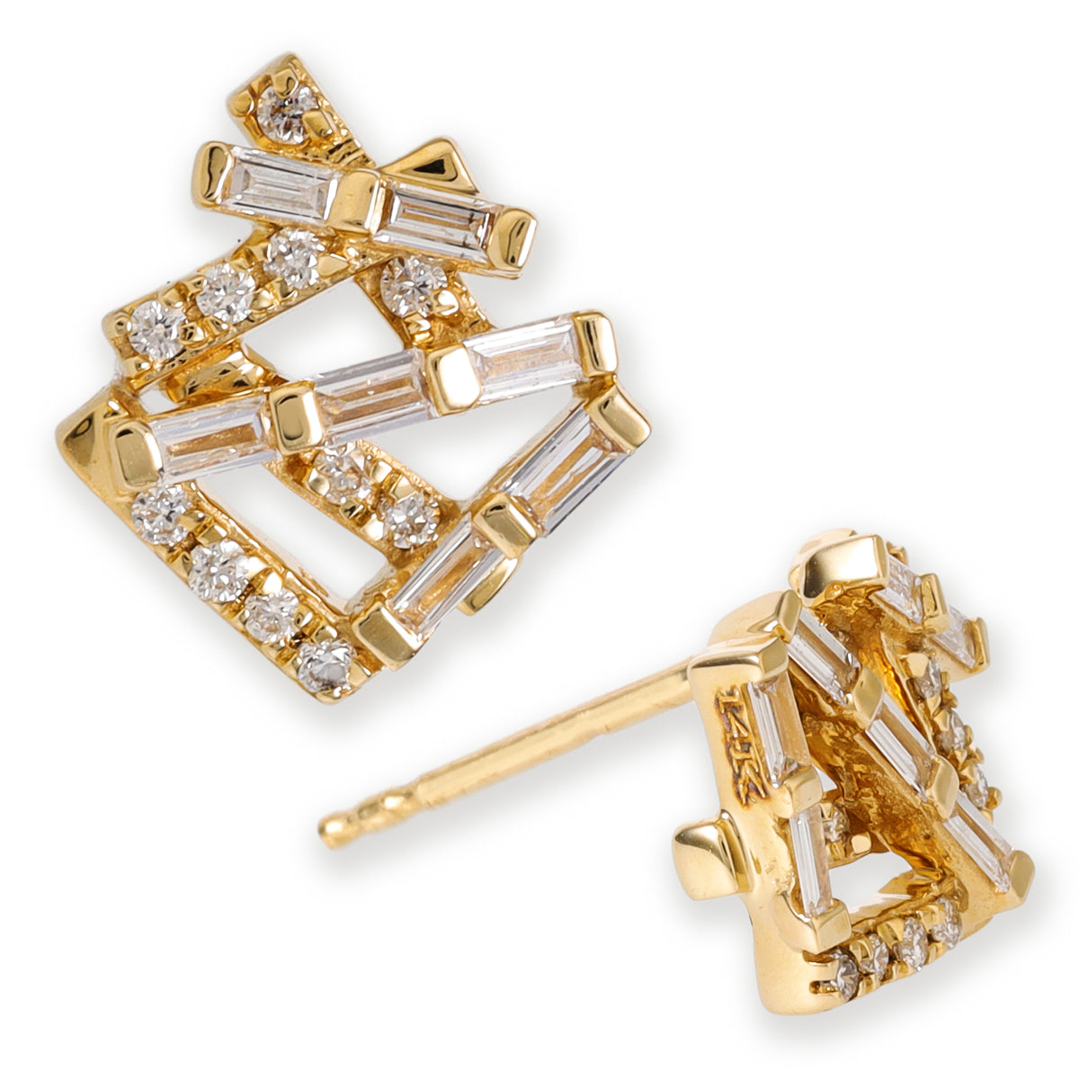 Pendientes Baguette Con Forma Irreguar De Diamantes De Oro Amarillo 14K  0.22 TCW.