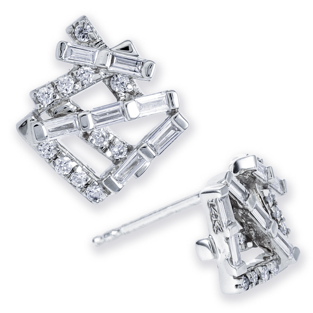 Pendientes Baguette Con Forma Irreguar De Diamantes De Oro Blanco 14K  0.22 TCW.
