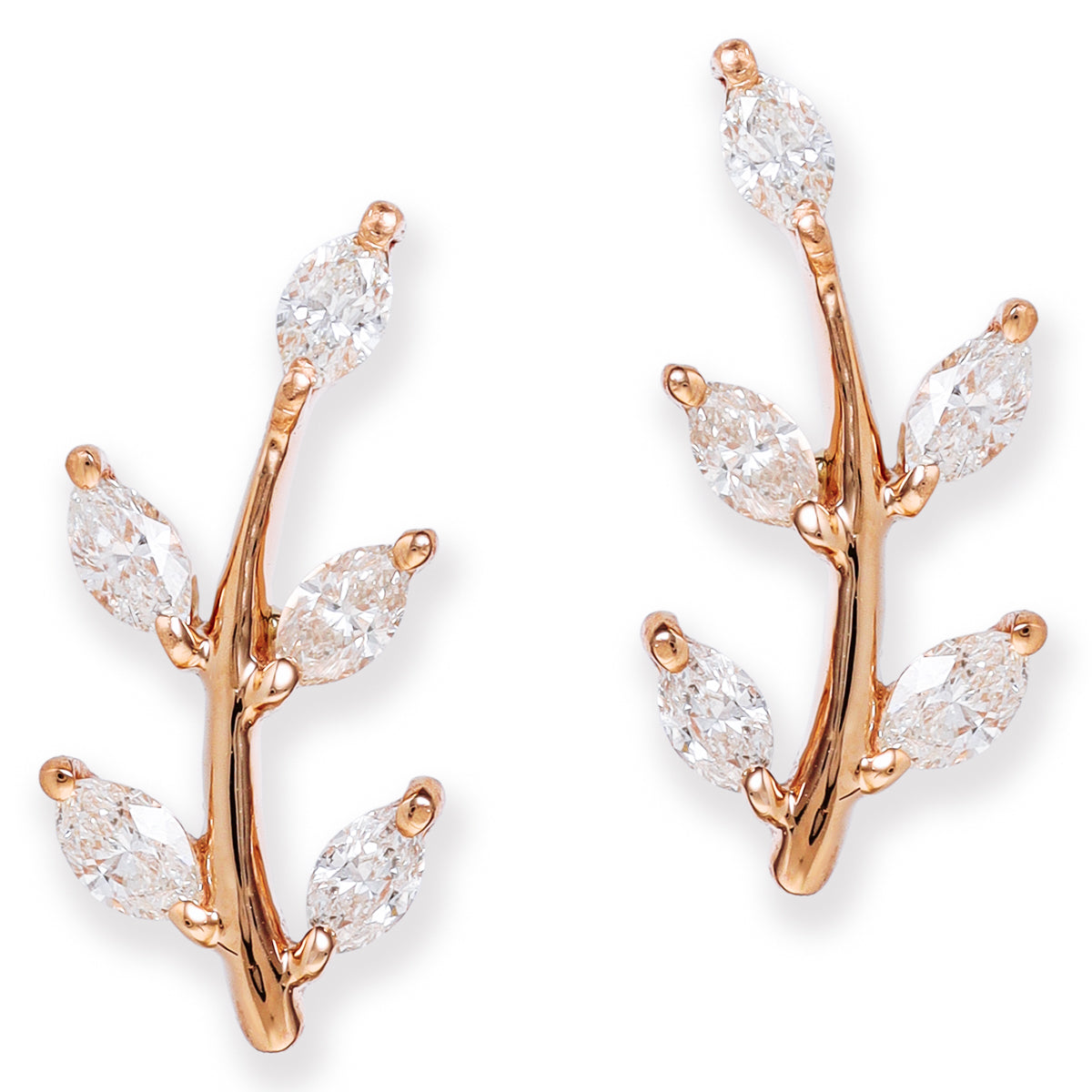 Aretes De Hoja De Diamantes De 14K Con Diamantes Mariquise  0.30 TCW.