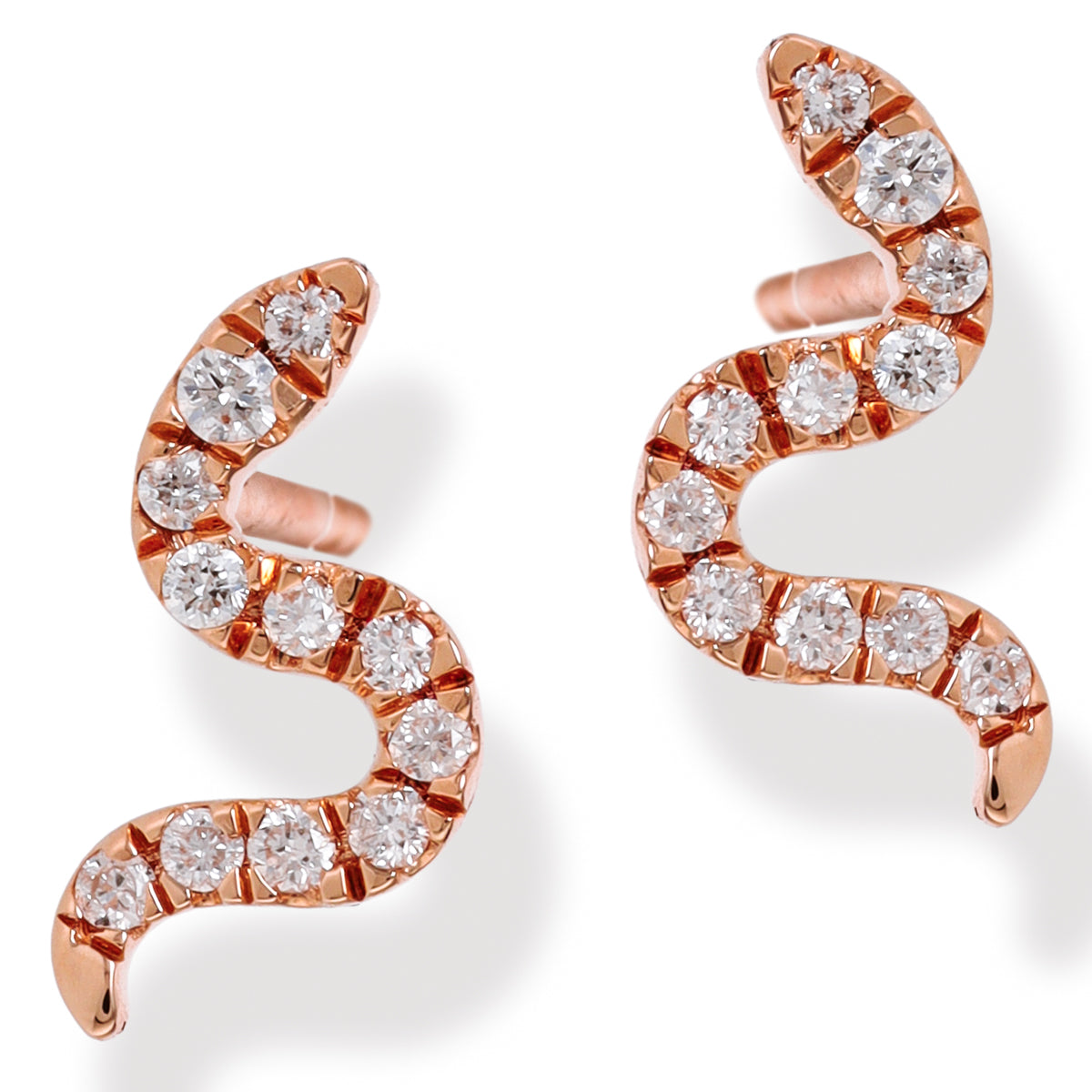 Pendientes De Oro Rosa De 14 Quilates Con Forma De Serpiente Y Diamantes 0.12 Ct.