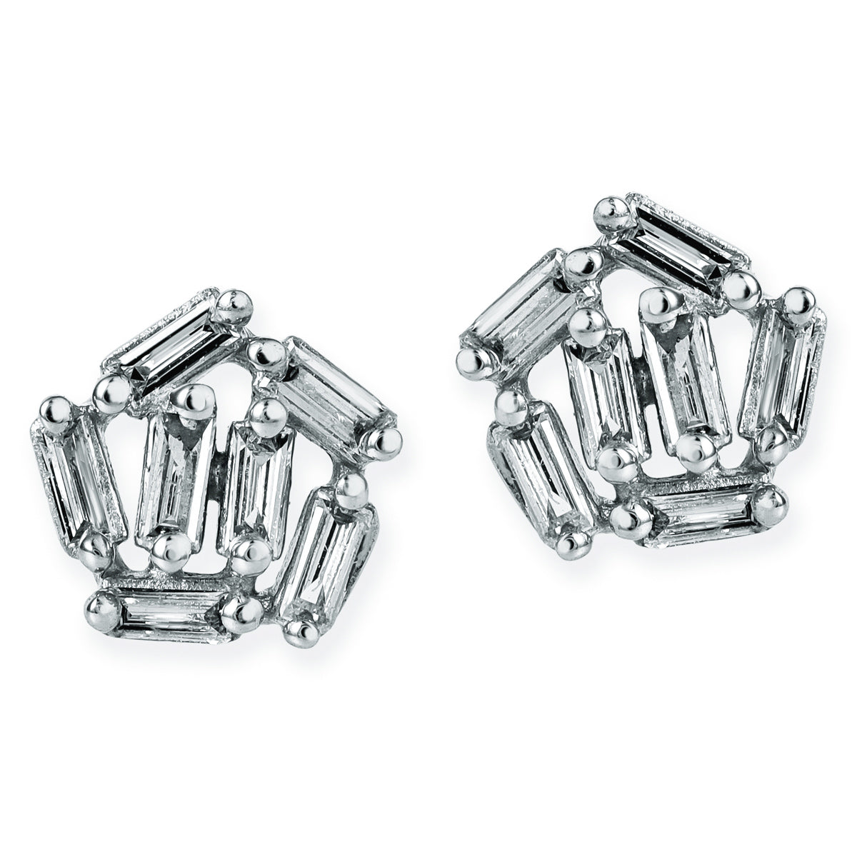 Pendientes Irregulares Baguette Con Diamantes De Oro Blanco 14K  0.20 TCW.
