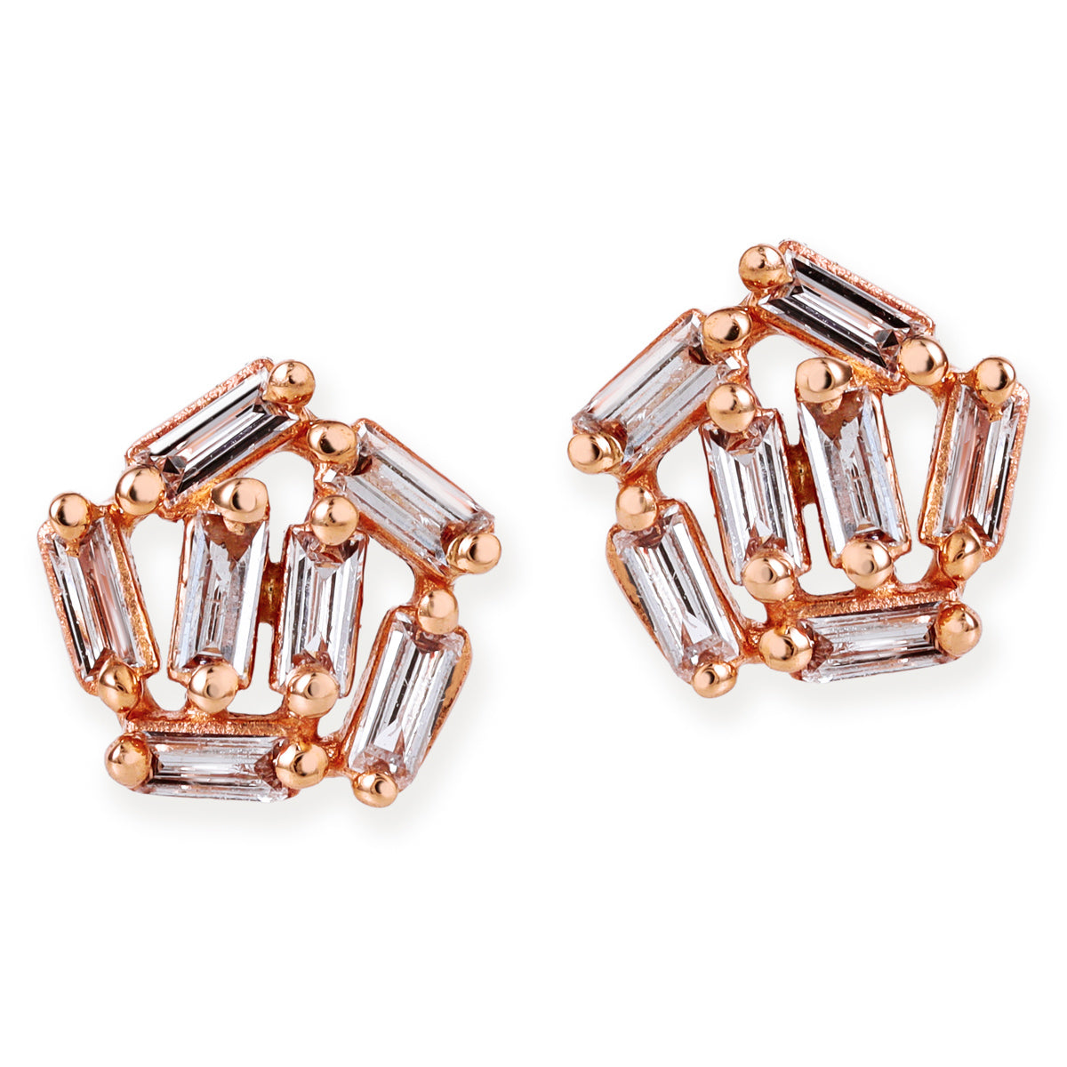 Pendientes Irregulares Baguette Con Diamantes De Oro Rosa 14K  0.20 TCW.