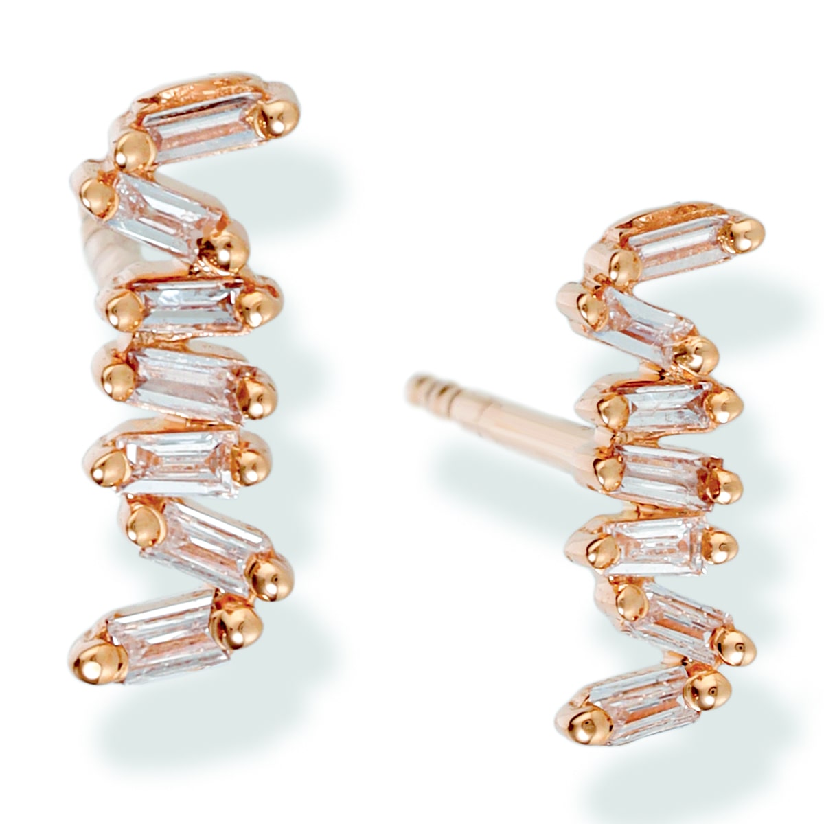 14Kt Diamond Baguette Earrings, 0.1 CT