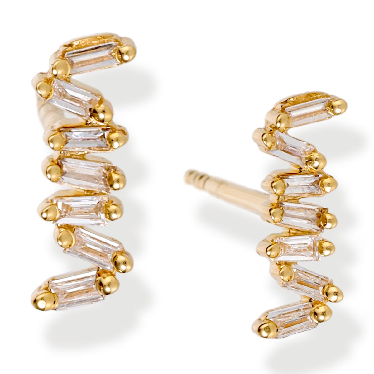 14Kt Diamond Baguette Earrings, 0.1 CT