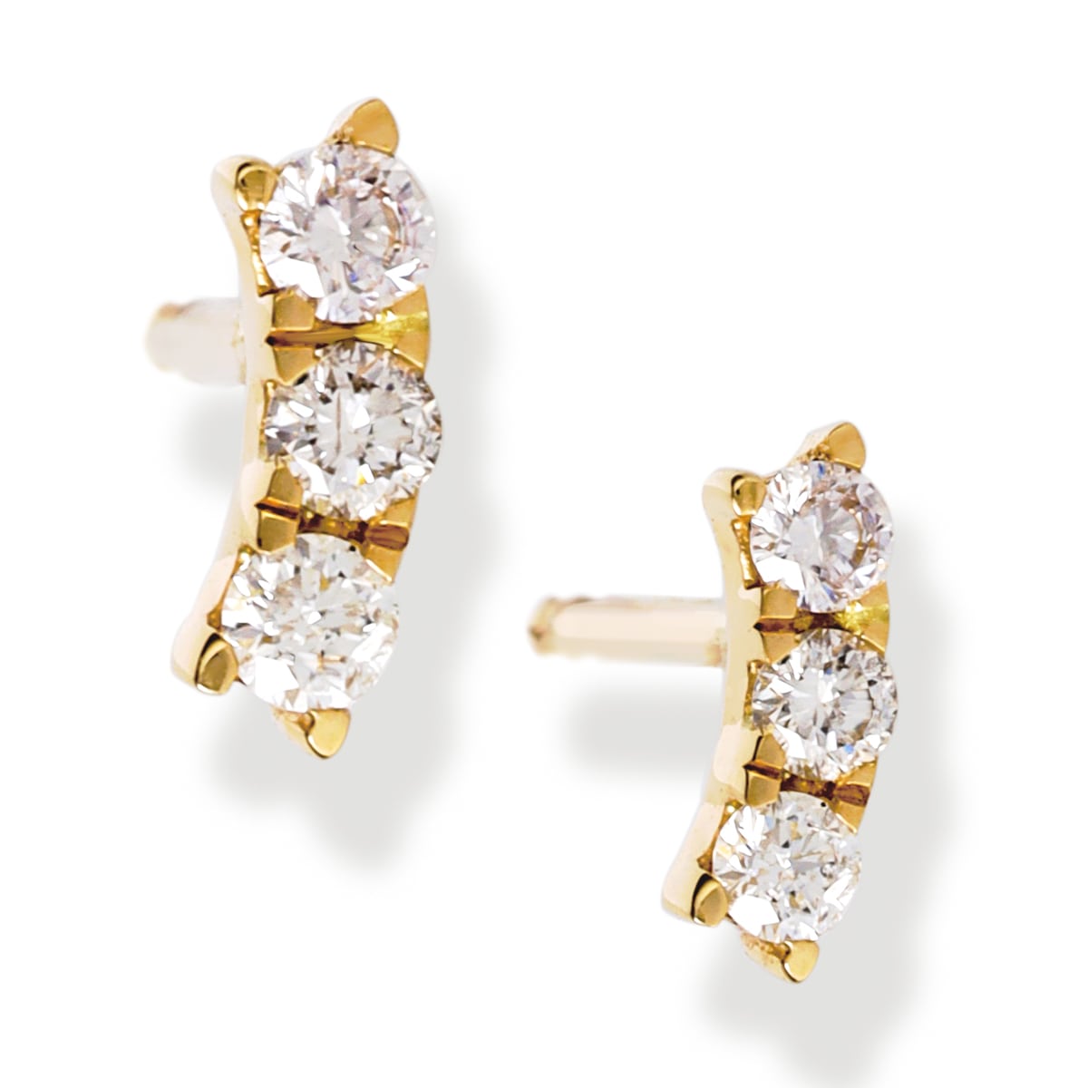 14Kt. Curved Bar Earrings with Diamond, 0.17 CT