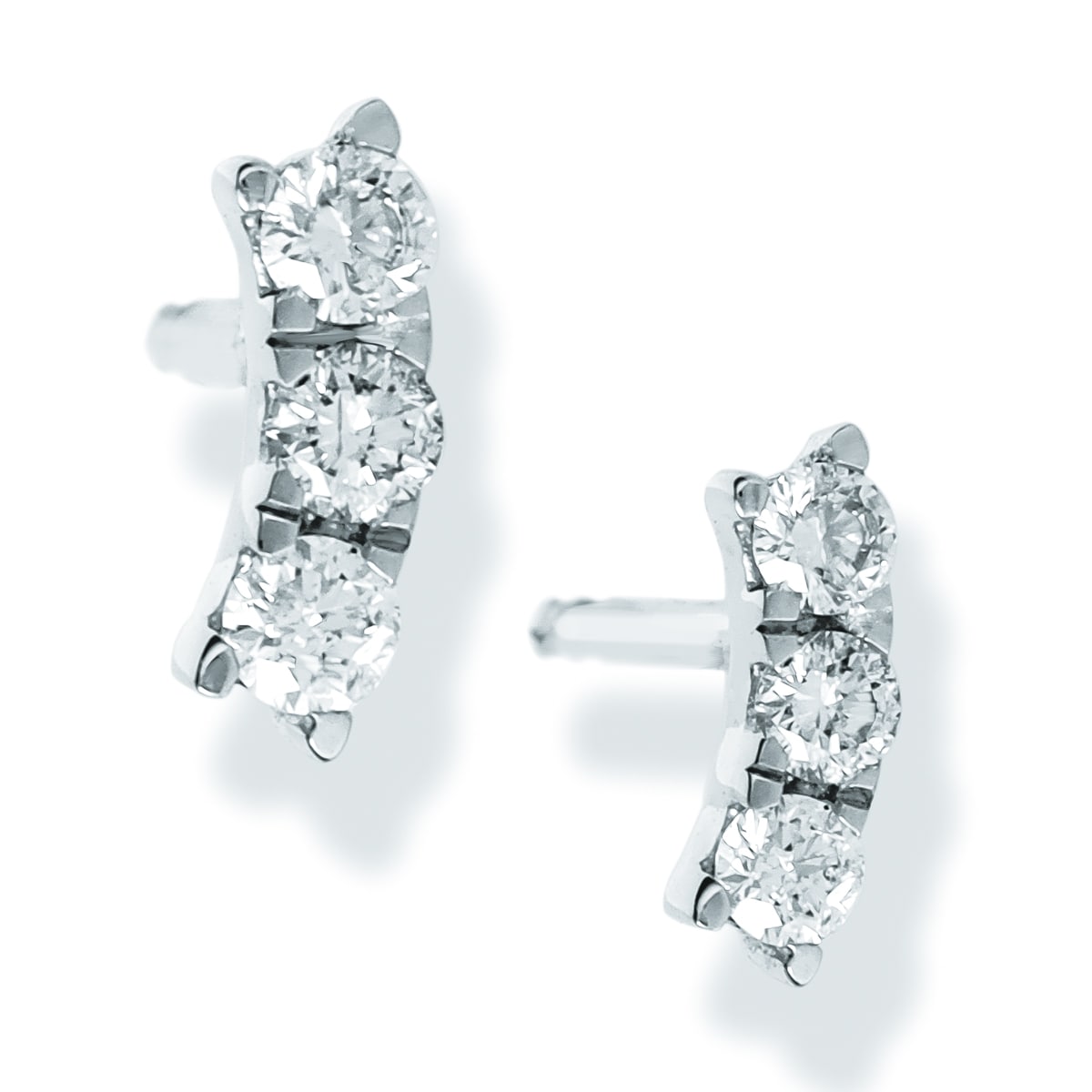 14Kt. Curved Bar Earrings with Diamond, 0.17 CT