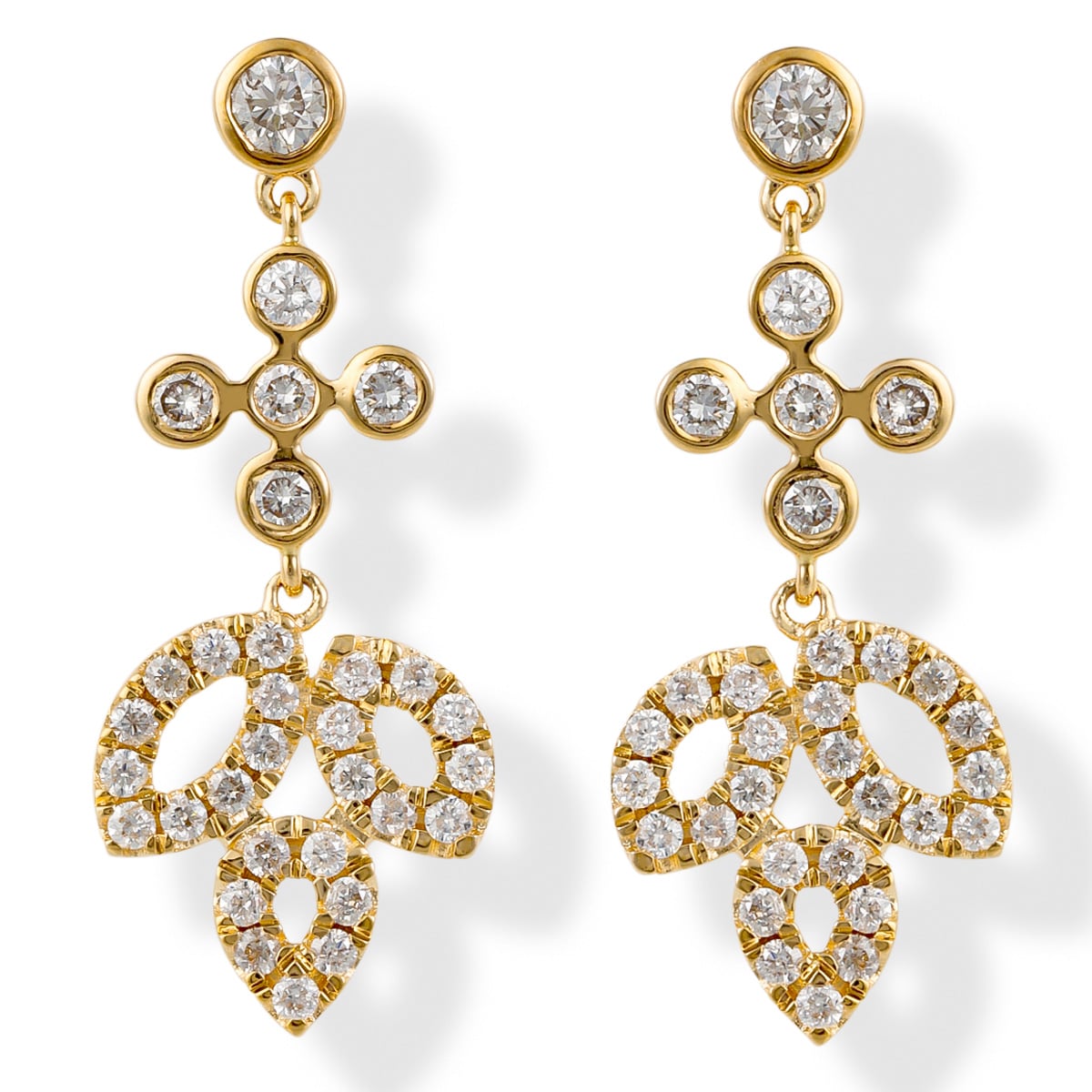 Pendientes Colgantes De Diamantes En Oro Amarillo De 14Kt 0.76 Ct.