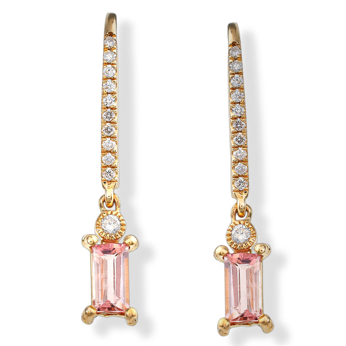 14Kt. 4 X 28 Mm Diamond/Tourmaline Earrings, 1.01 CT