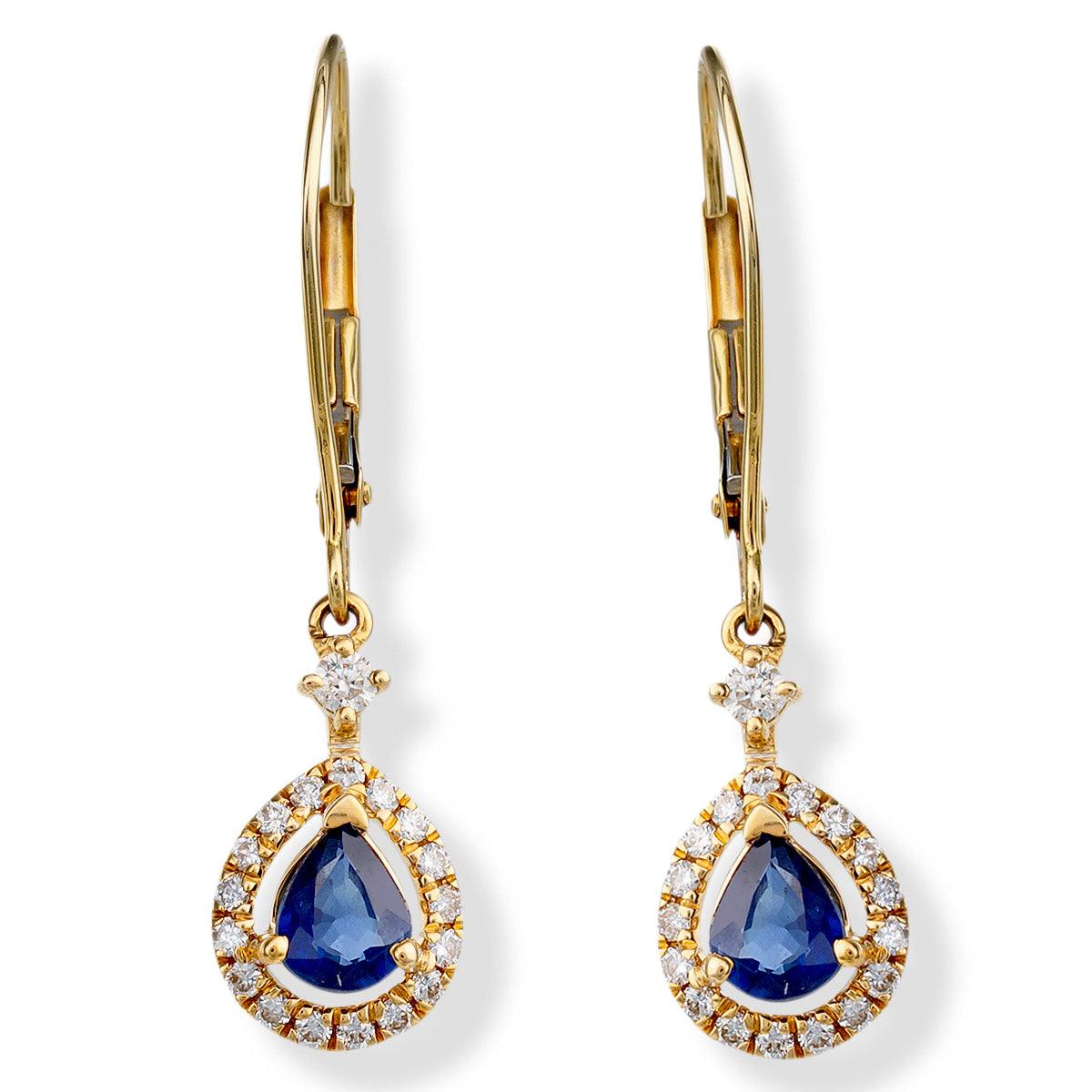 14K. Pendientes 6 X 31 Mm Diamantes/Zafiro Azul 1.1 TCW.