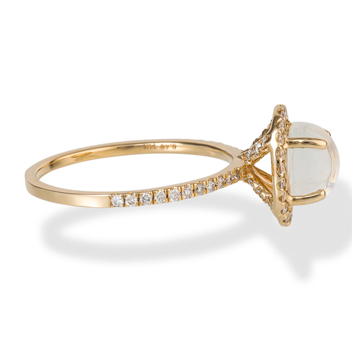 Anillo De Forma Ovalada De Piedra Lunar Arco Iris De Oro Amarillo De 14 Quilates Con Diamantes 3.4 Ct.