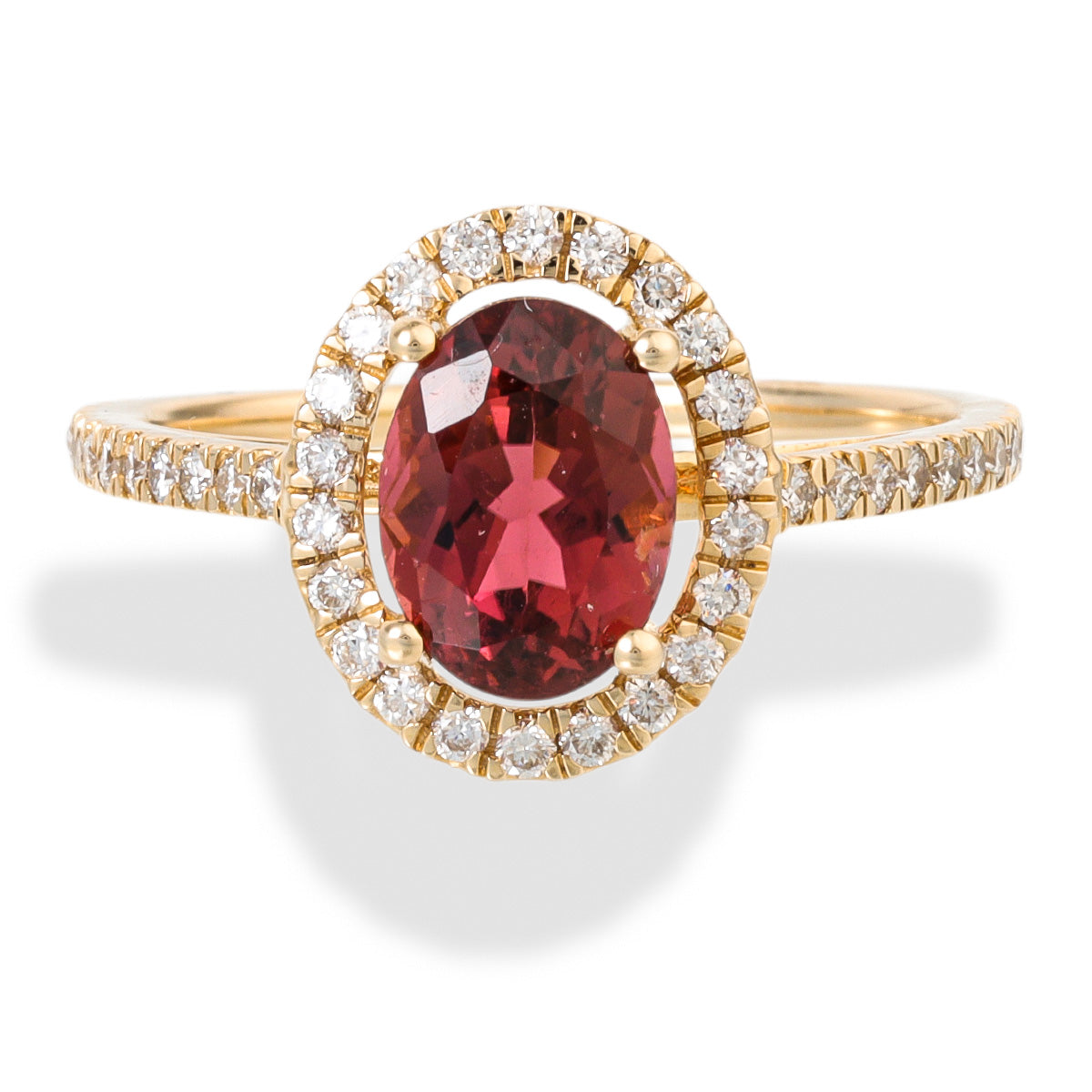Anillo De Oro Amarillo De 14 Quilates Forma Ovalada De Diamantes/Turmalina 2.24 Ct.