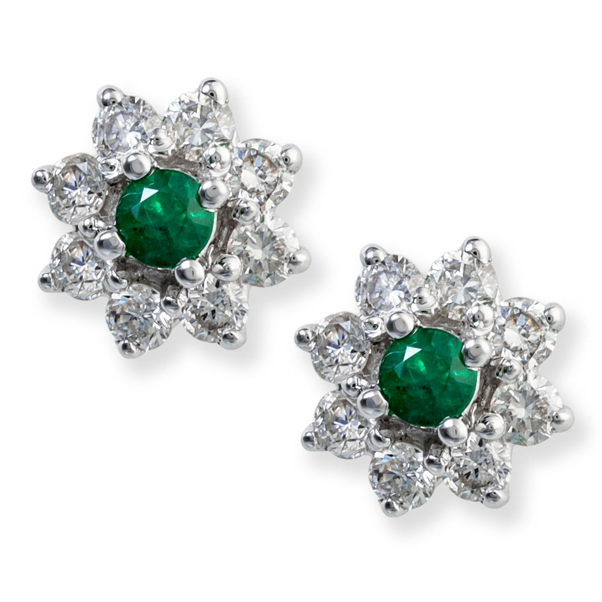 14K. Pendientes Diamante/Esmeralda 6.25 Mm 0.33 TCW.
