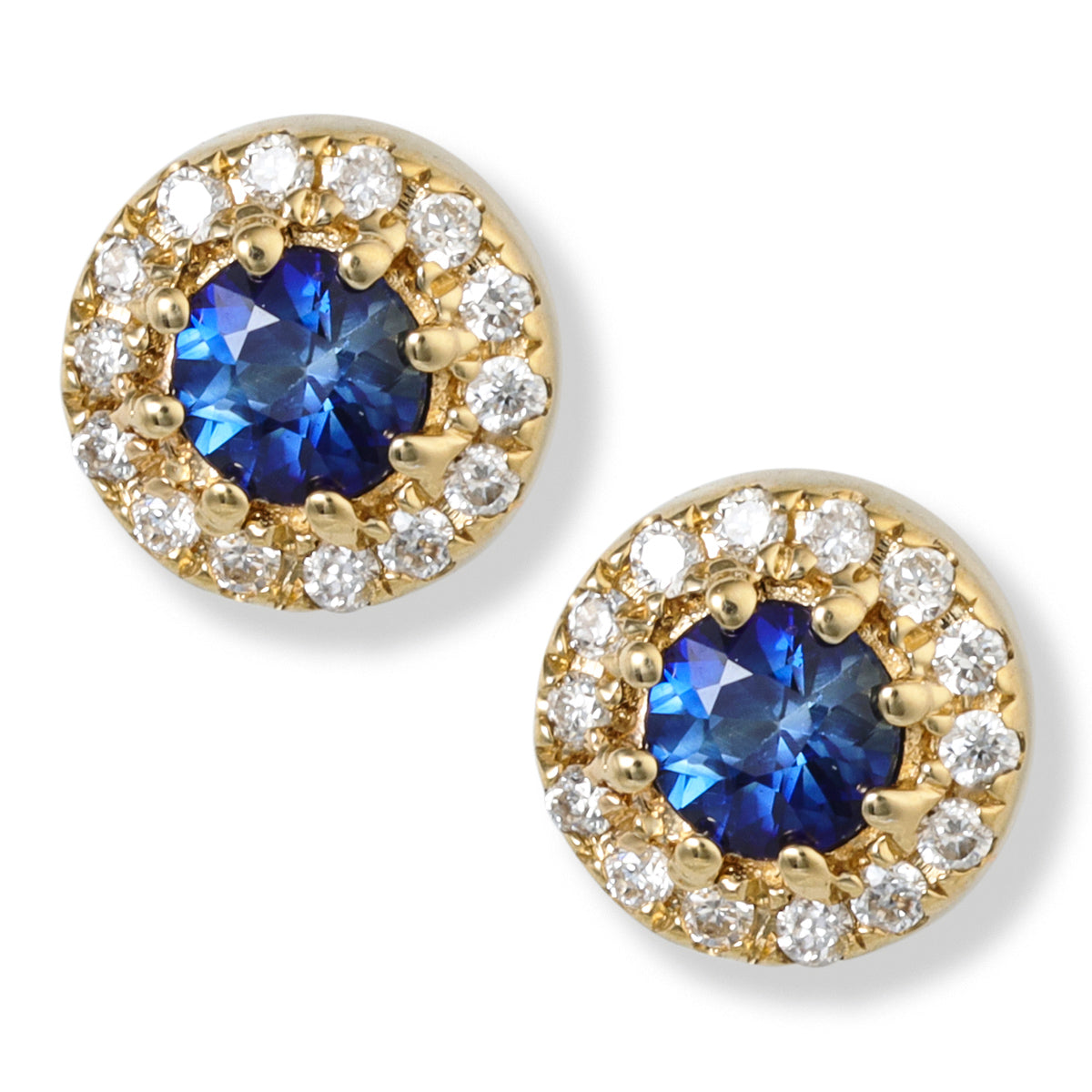 14Kt. Pendientes Redondos Oro/Diamante Con Zafiro Azul 4,5 Mm. 0.18 Ct.