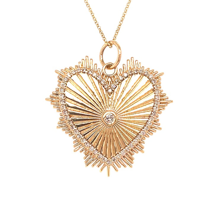 Colgante De Corazón Grande Con Diamantes De Oro De 14K 0.52 Ct.