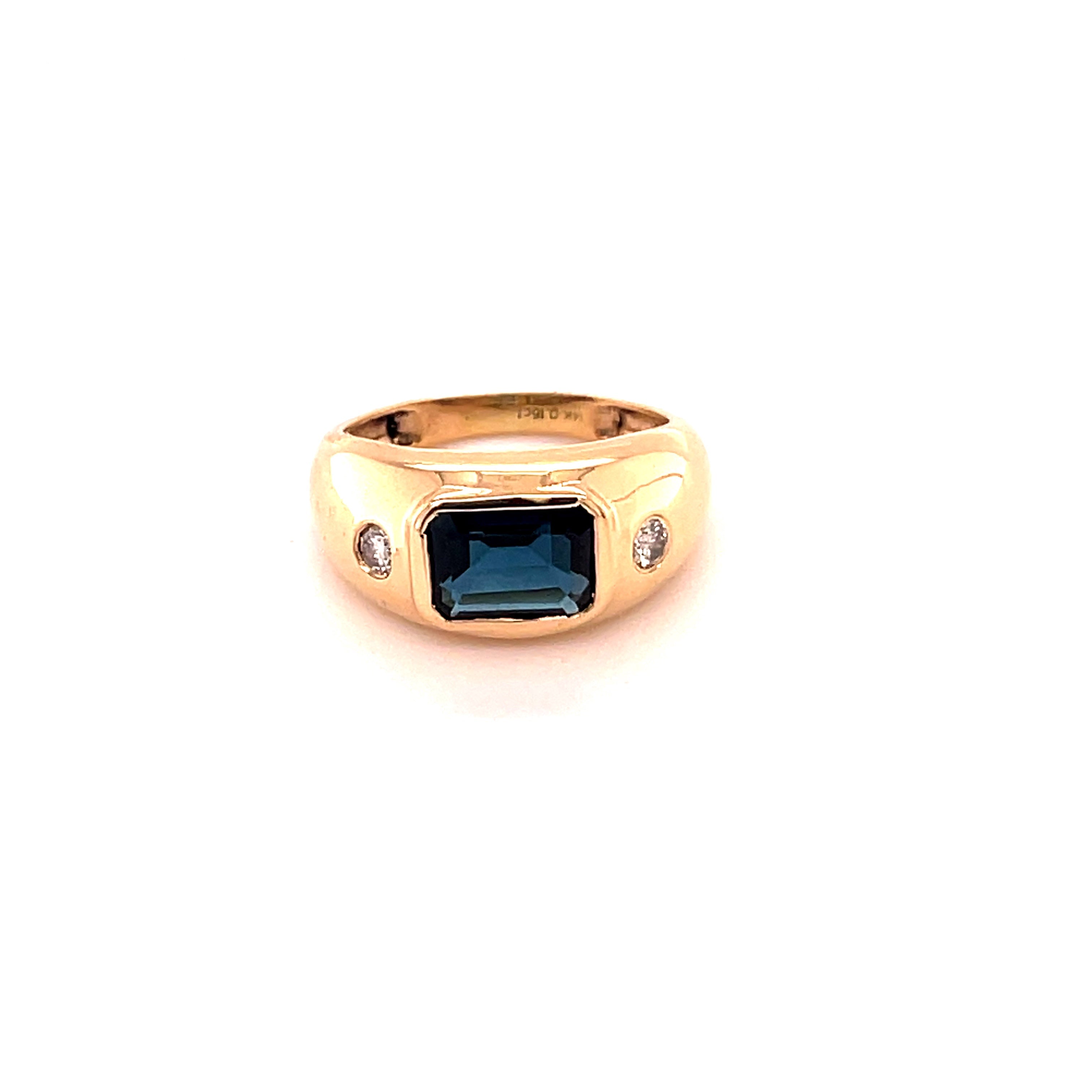 Anillo De Topacio Azul Londres En Oro Amarillo De 14 Quilates Con Diamantes 2.63 Ct.