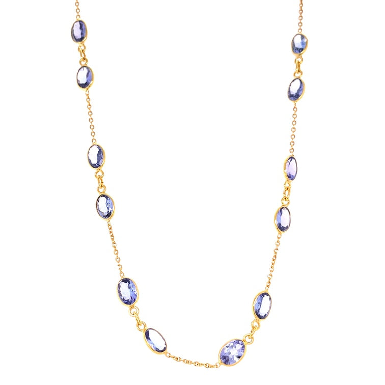 Collar De Forma Ovalada De Tanzanita Biselada De Oro De 18 Kt