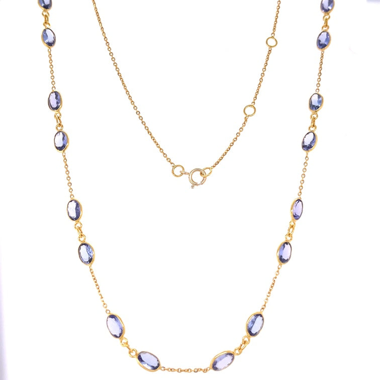Collar De Forma Ovalada De Tanzanita Biselada De Oro De 18 Kt