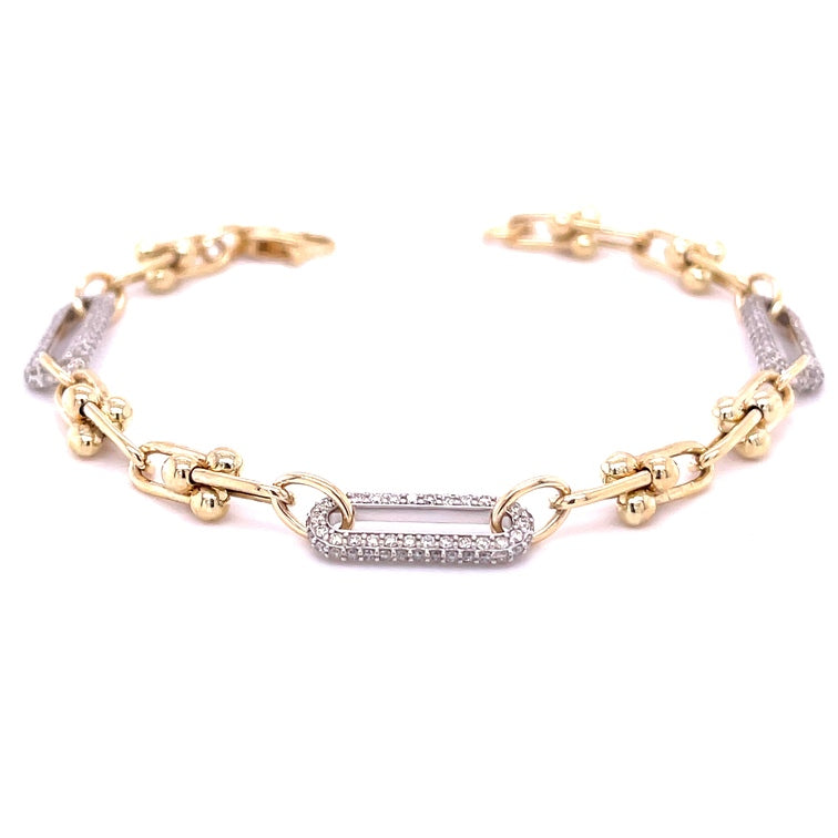 Cadena De Eslabones En U De Oro De 14 Quilates Con Brazalete De Tres Eslabones De Diamantes 1.78 Ct.