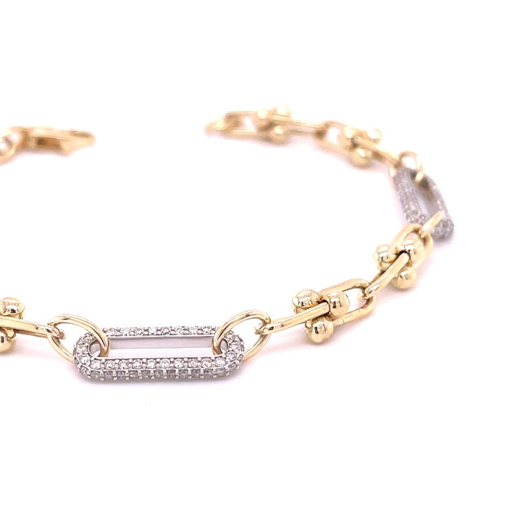Cadena De Eslabones En U De Oro De 14 Quilates Con Brazalete De Tres Eslabones De Diamantes 1.78 Ct.