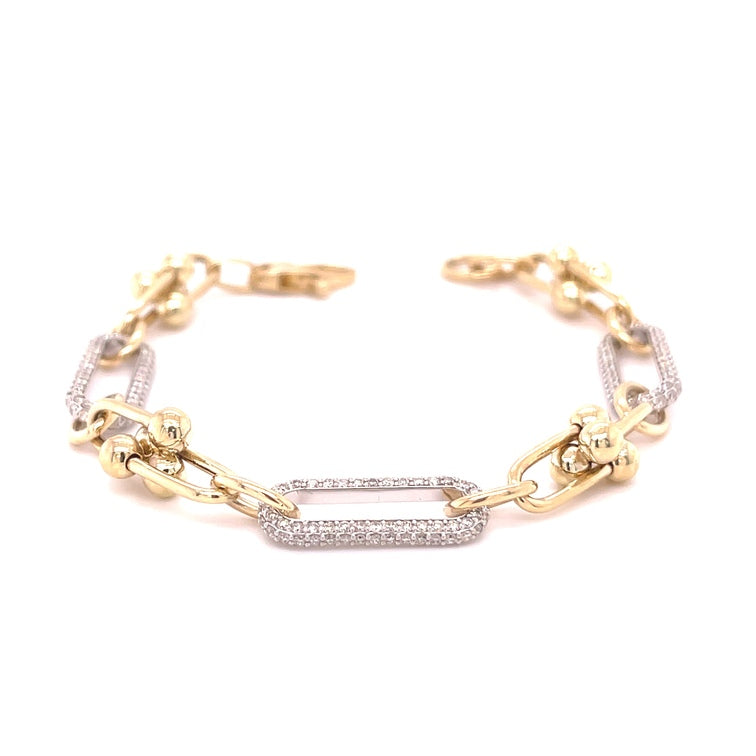Cadena De Eslabones En U De Oro De 14 Quilates Con Brazalete De Tres Eslabones De Diamantes 2.12 Ct.