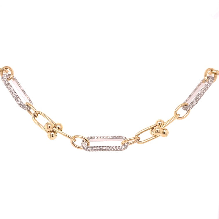 Cadena De Eslabones En U De Oro De 14 Quilates Con Brazalete De Tres Eslabones De Diamantes 2.12 Ct.