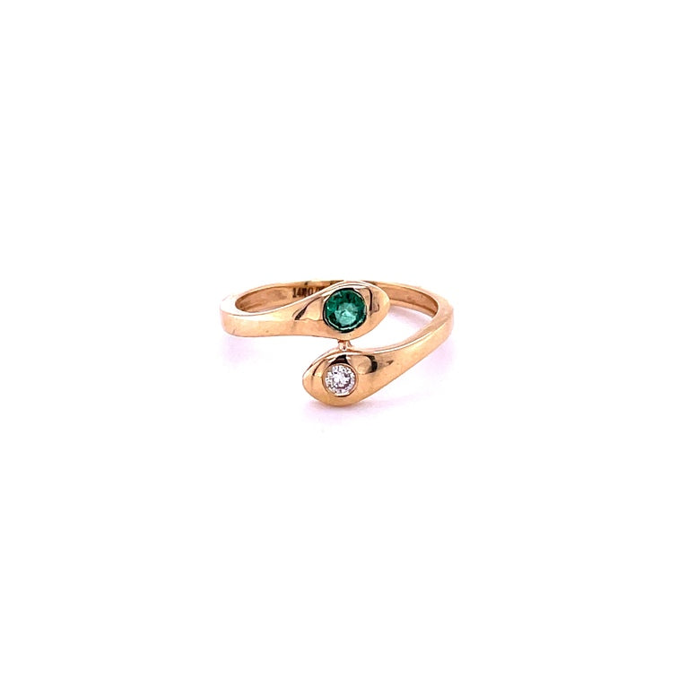 Anillo de Diamantes & Esmeralda en Oro Amarillo de 14K 0.23ct