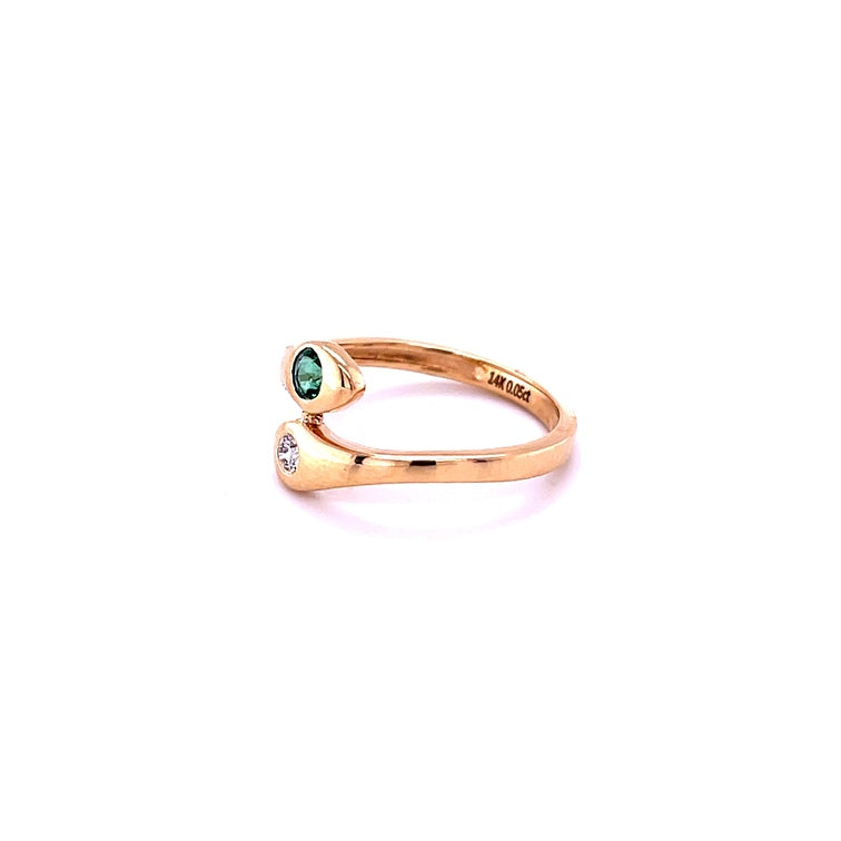 Anillo de Diamantes & Esmeralda en Oro Amarillo de 14K 0.23ct