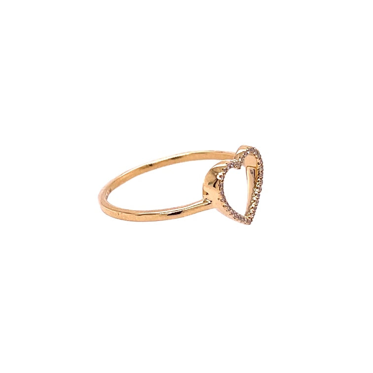 Anillo Corazón Abierto Oro Amarillo De 14Kt 0.06 Ct.