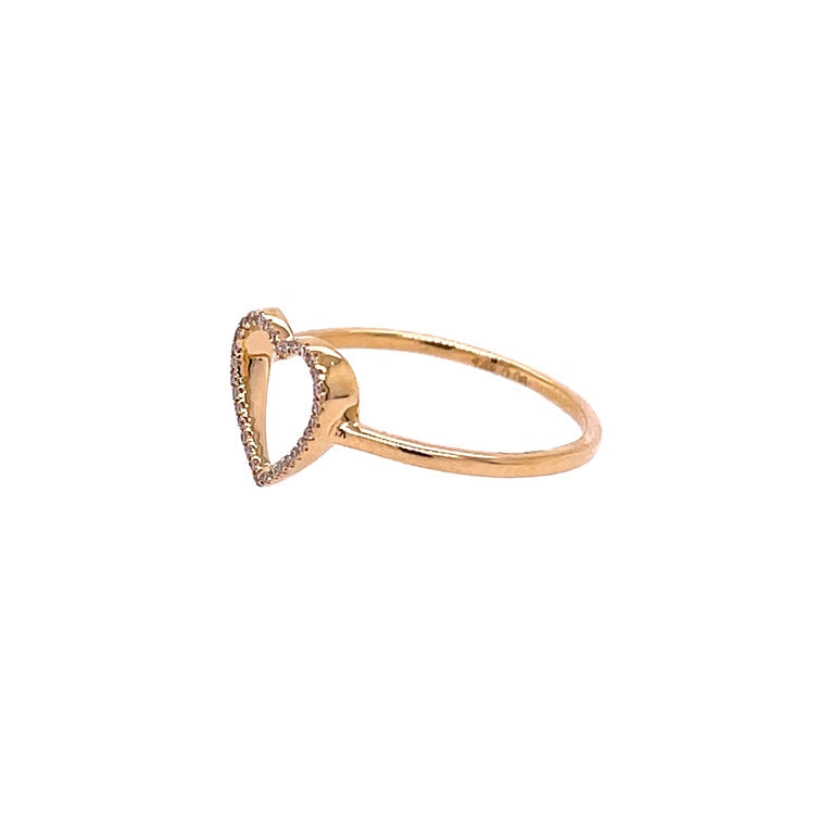 Anillo Corazón Abierto Oro Amarillo De 14Kt 0.06 Ct.